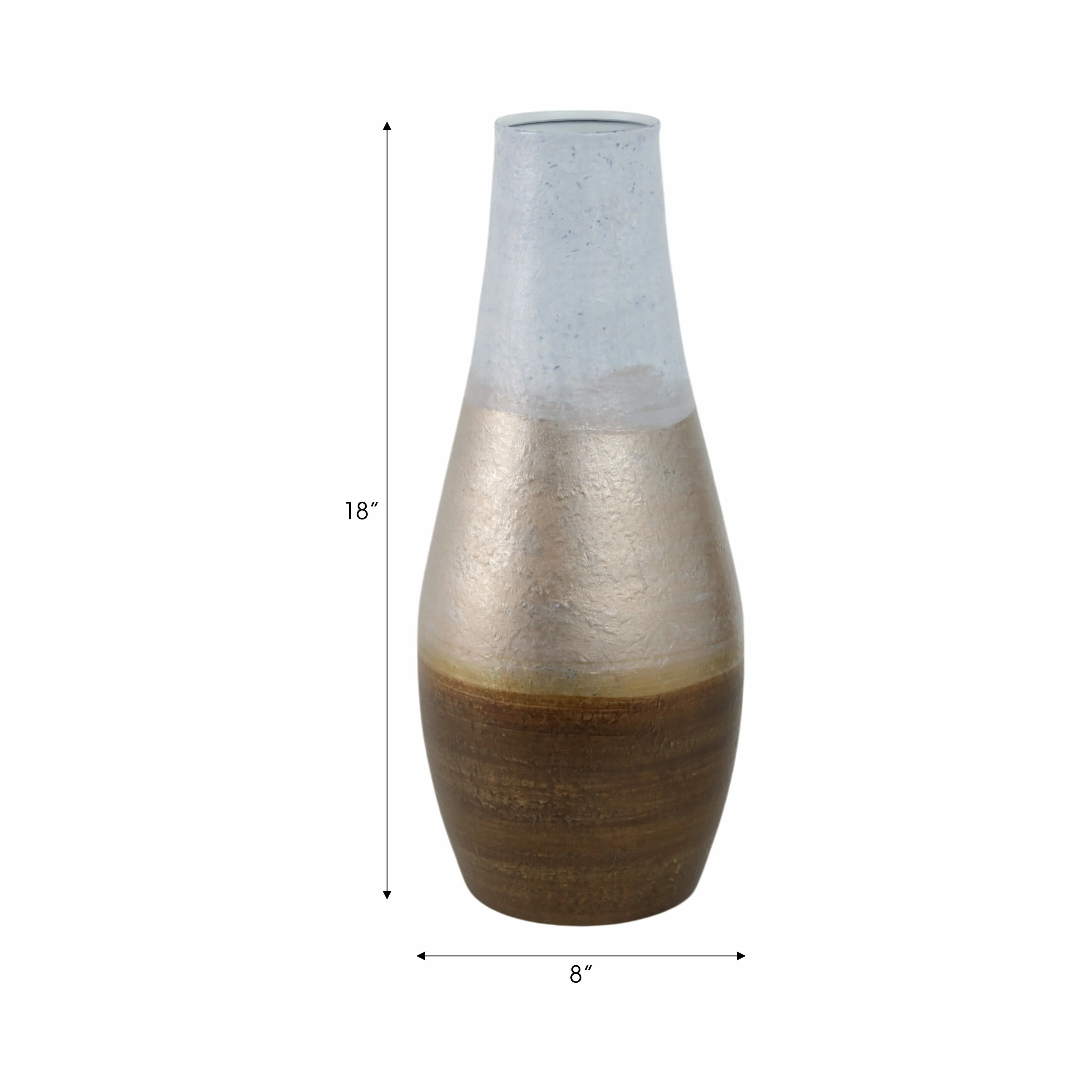 18" Gold Ombre Metal Hourglass Vase, White/gold