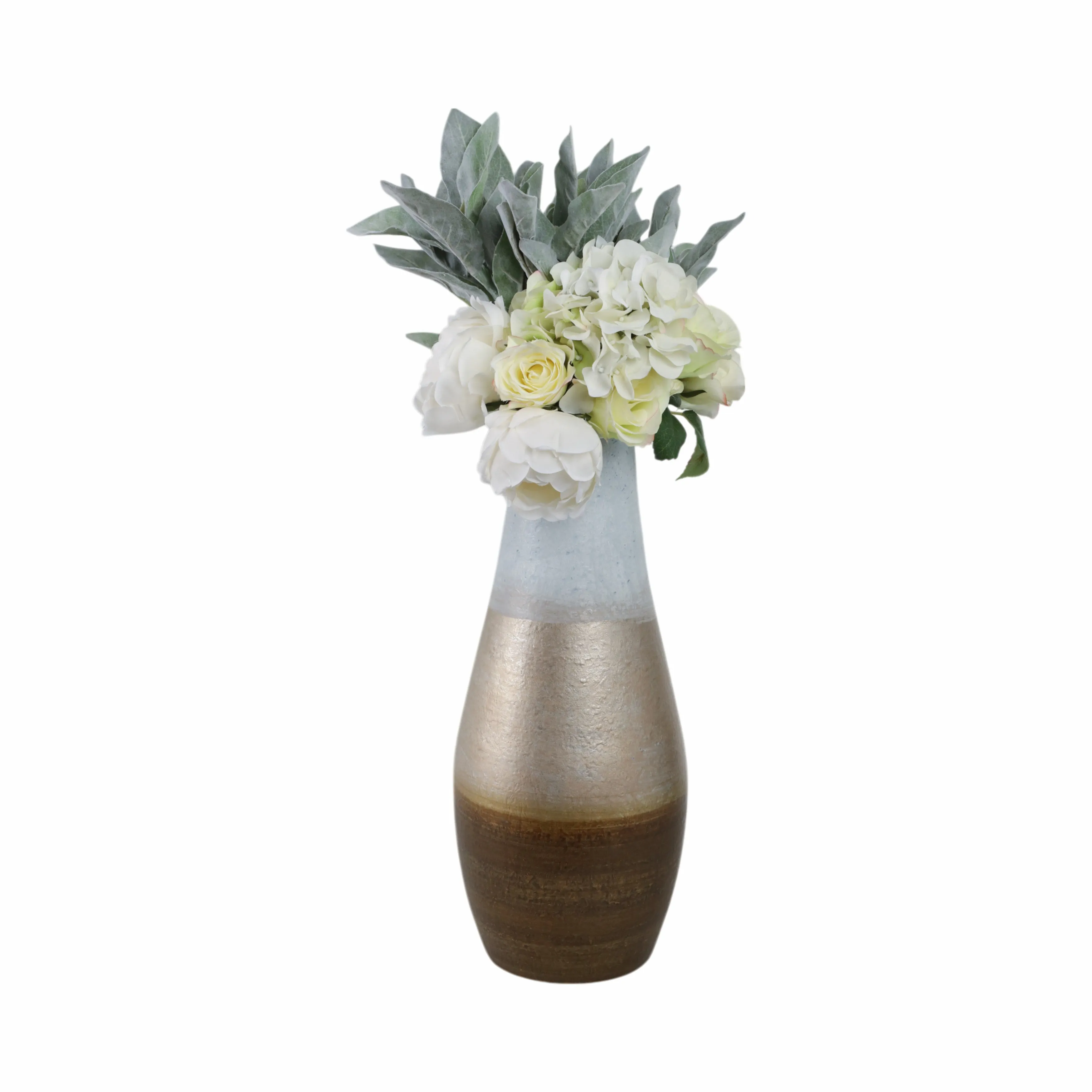 18" Gold Ombre Metal Hourglass Vase, White/gold