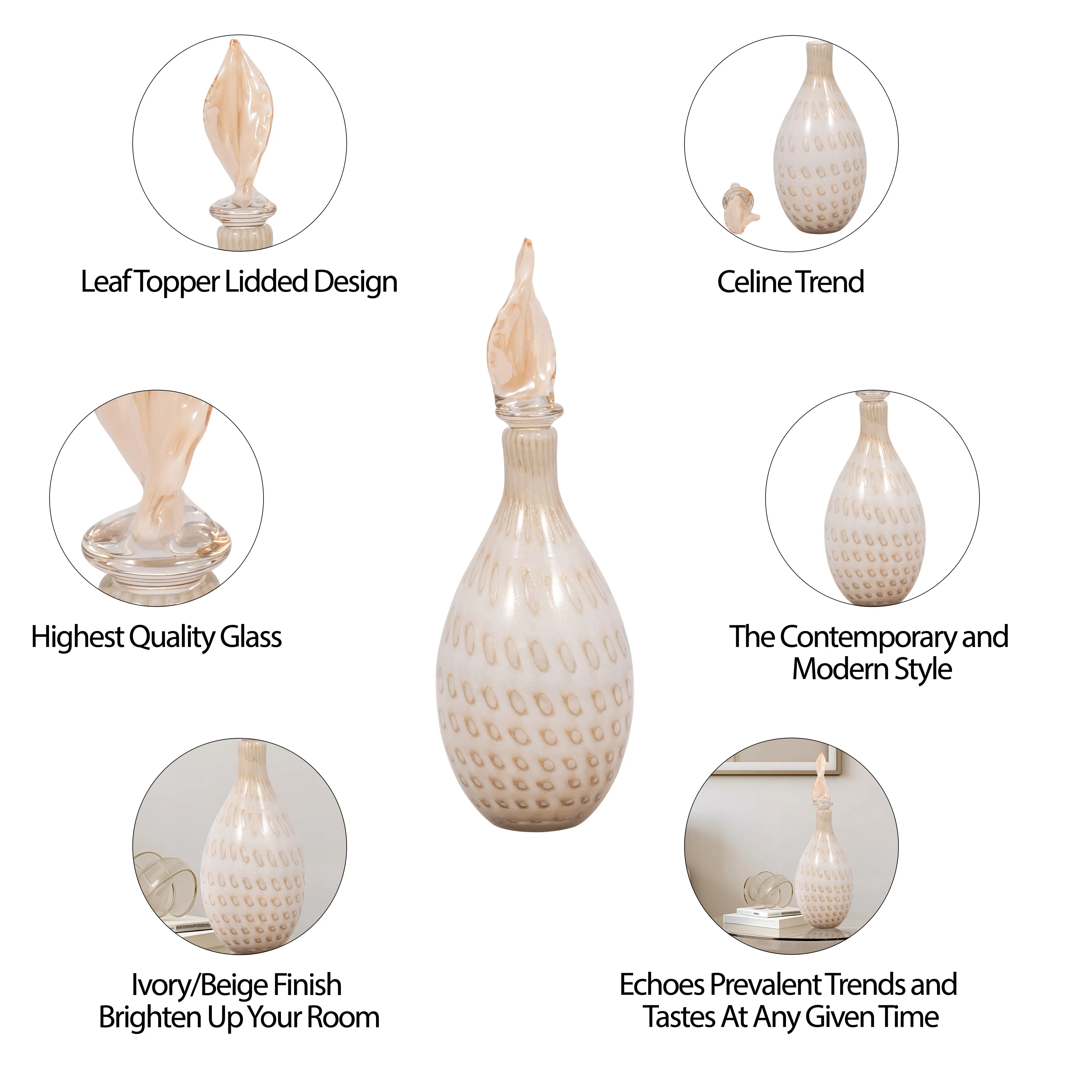 18" MEIRA LEAF TOPPER GLASS BOTTLE