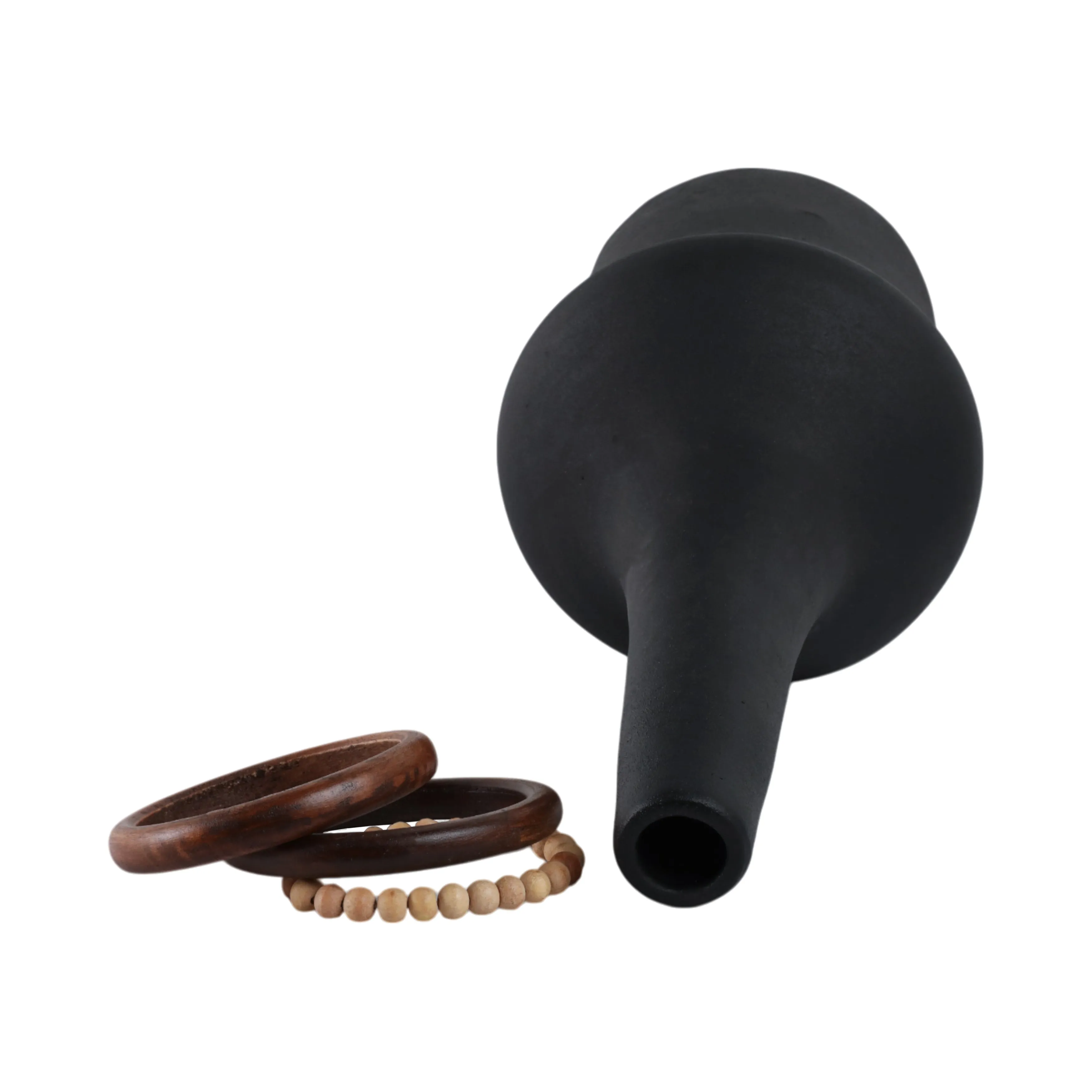 18" Tiago Small Vase With Wood Beads, Blk