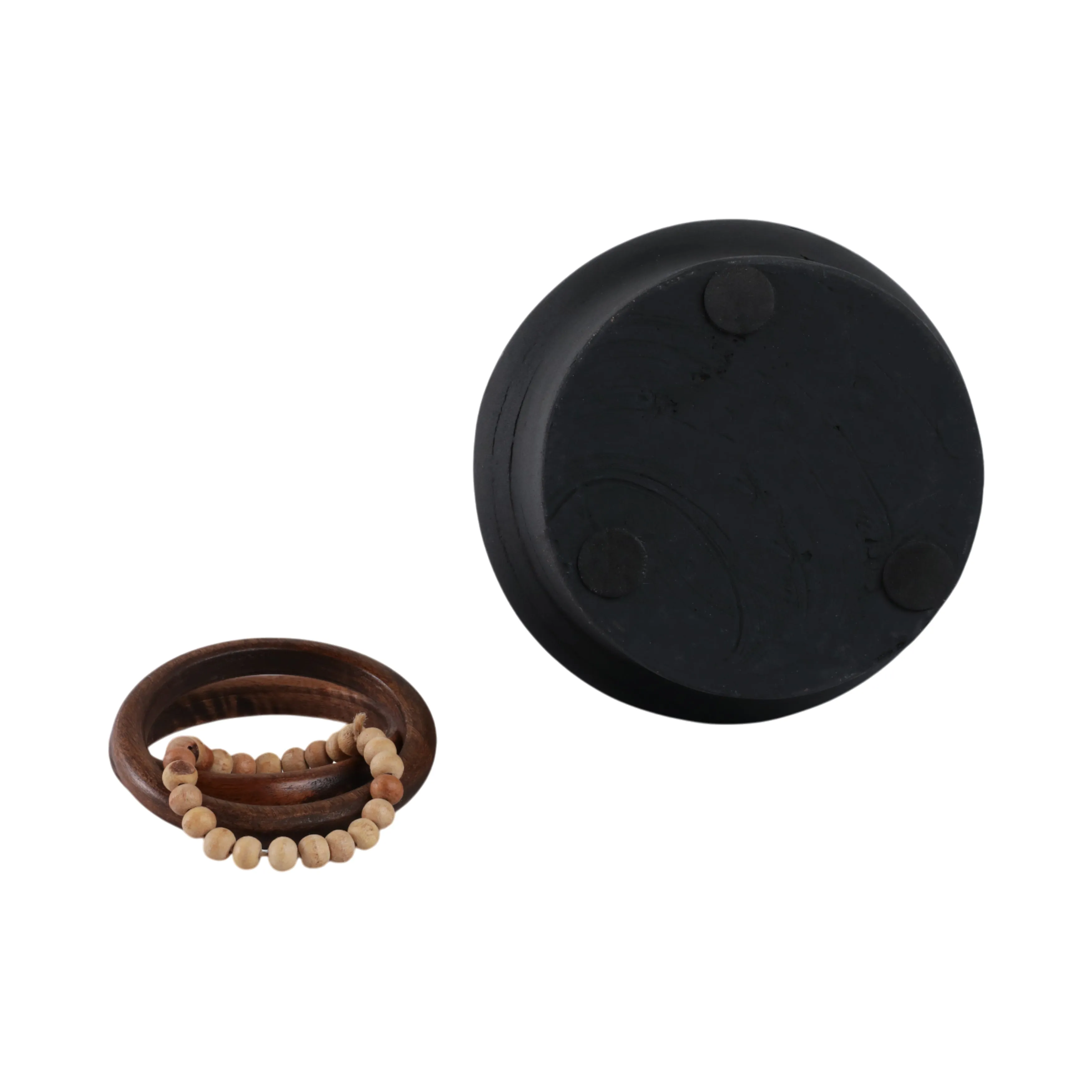18" Tiago Small Vase With Wood Beads, Blk