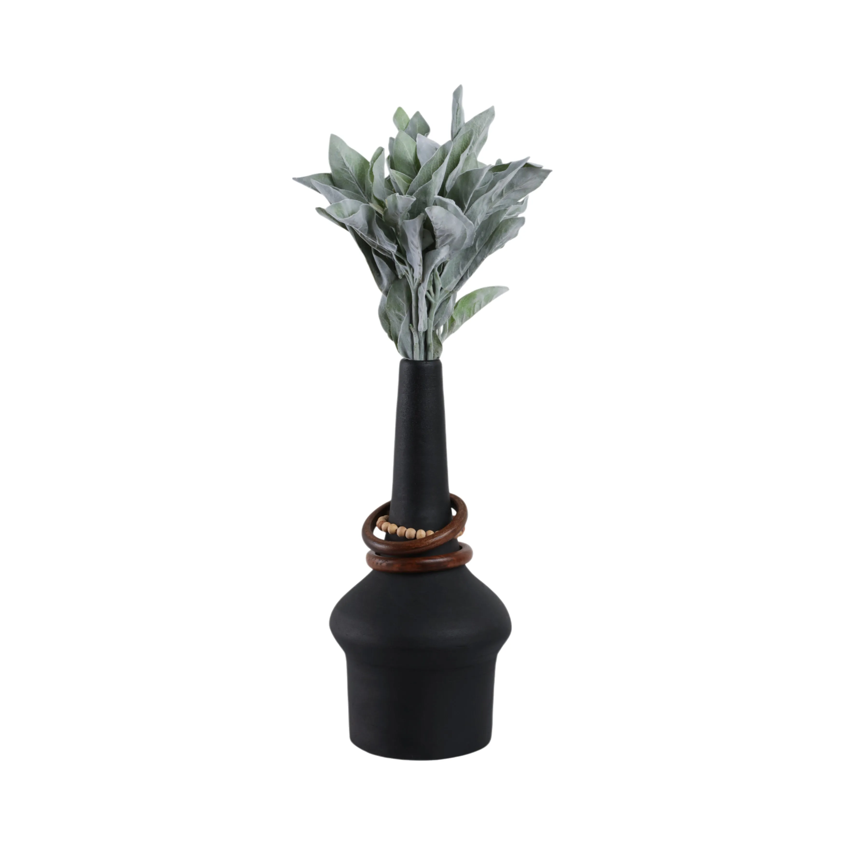 18" Tiago Small Vase With Wood Beads, Blk