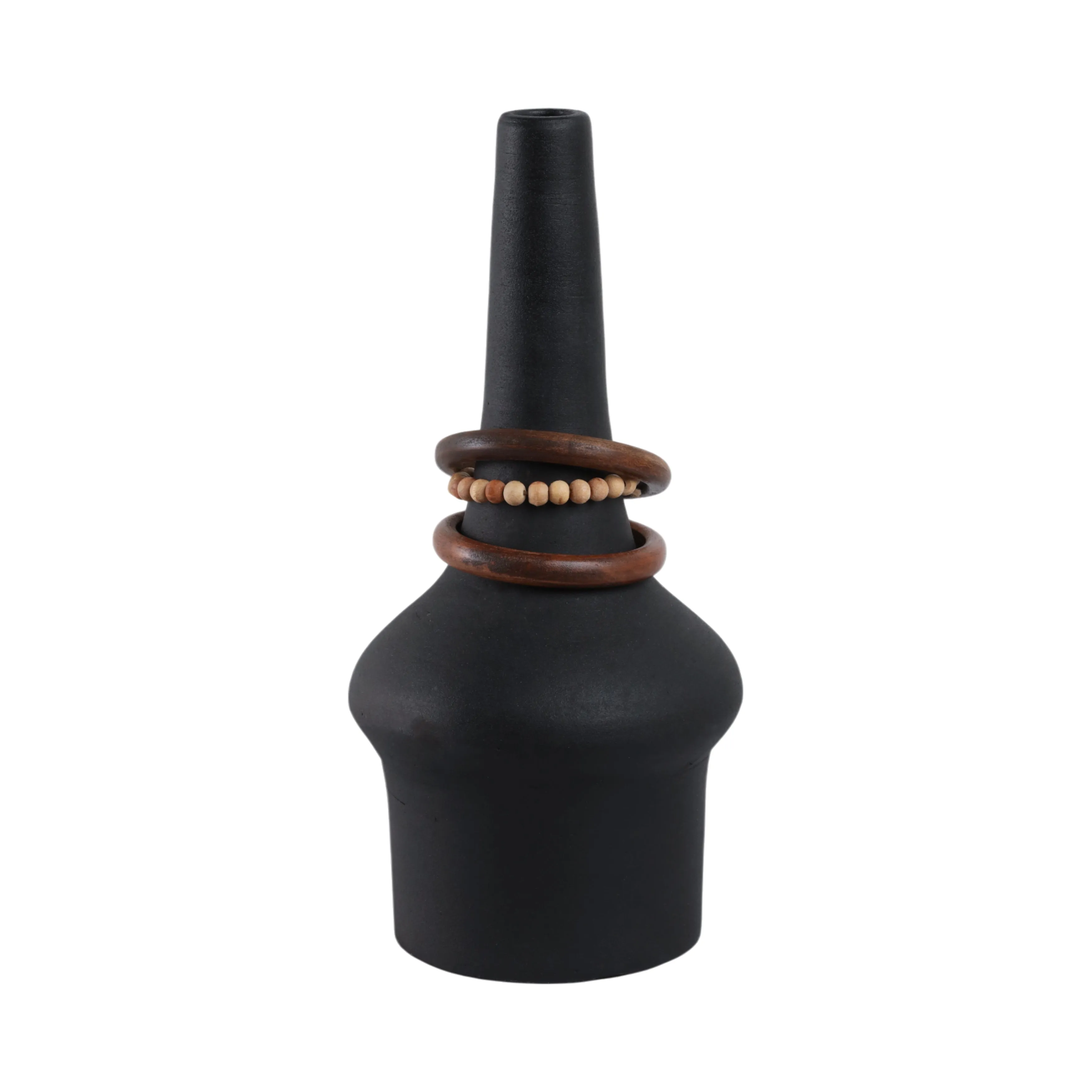 18" Tiago Small Vase With Wood Beads, Blk