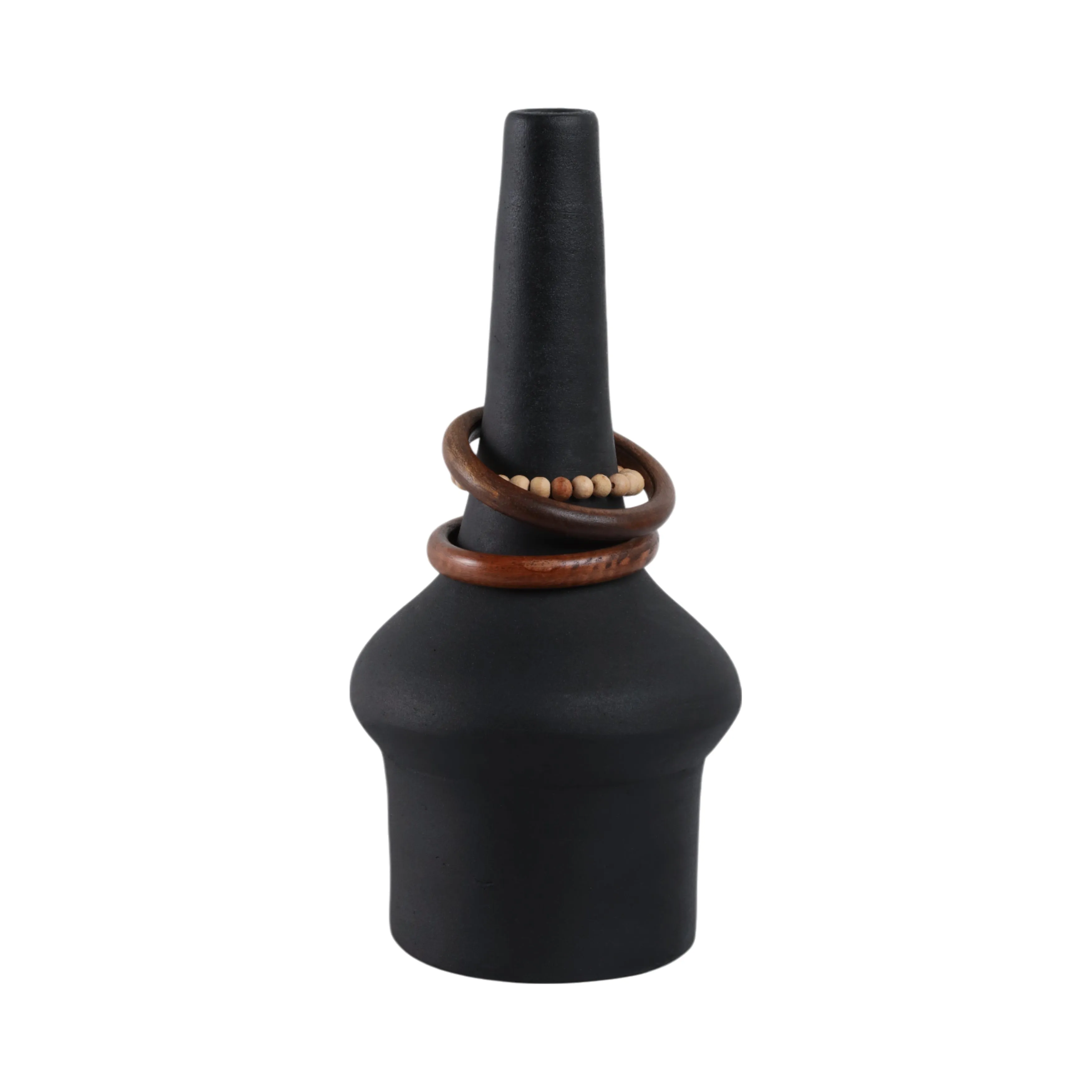 18" Tiago Small Vase With Wood Beads, Blk