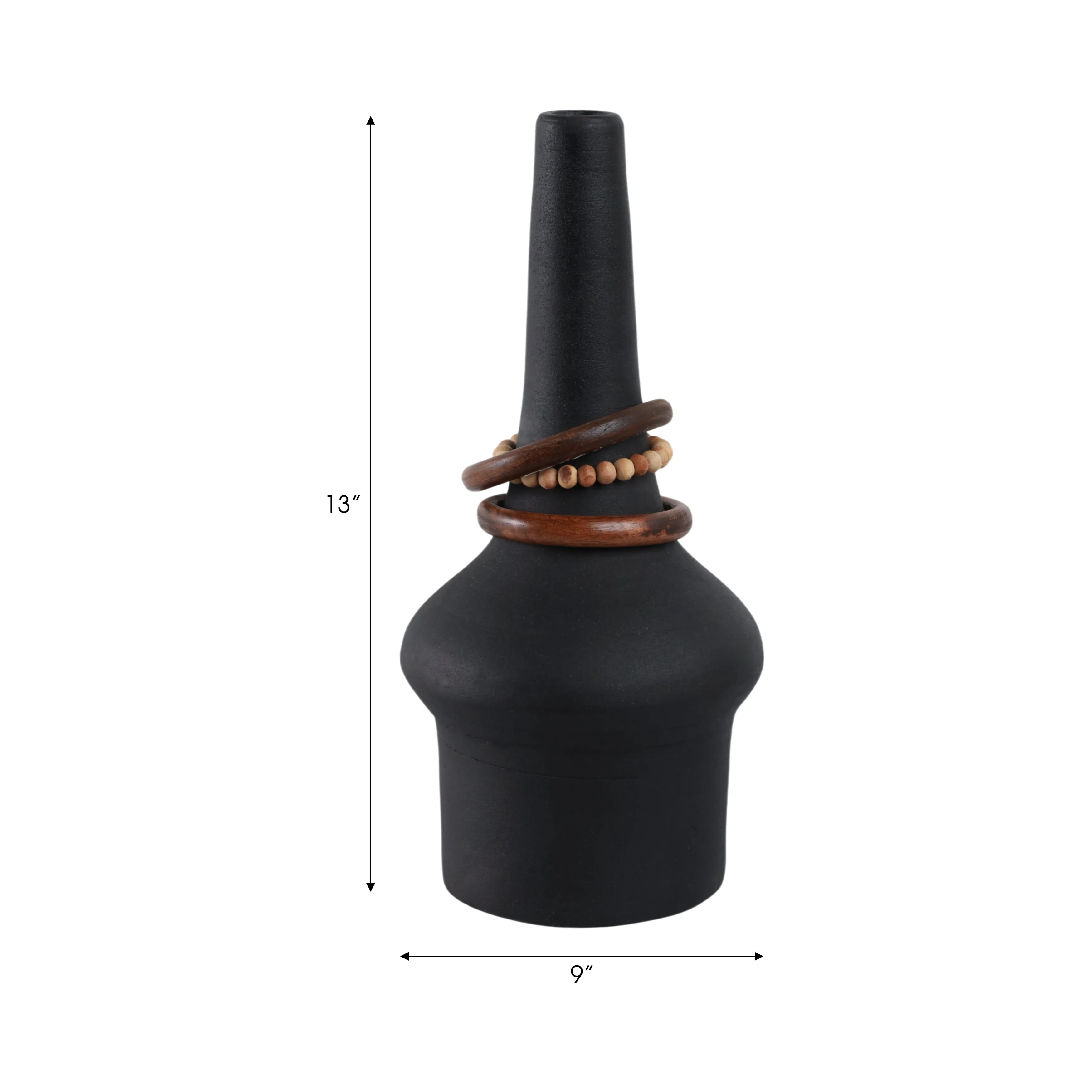 18" Tiago Small Vase With Wood Beads, Blk