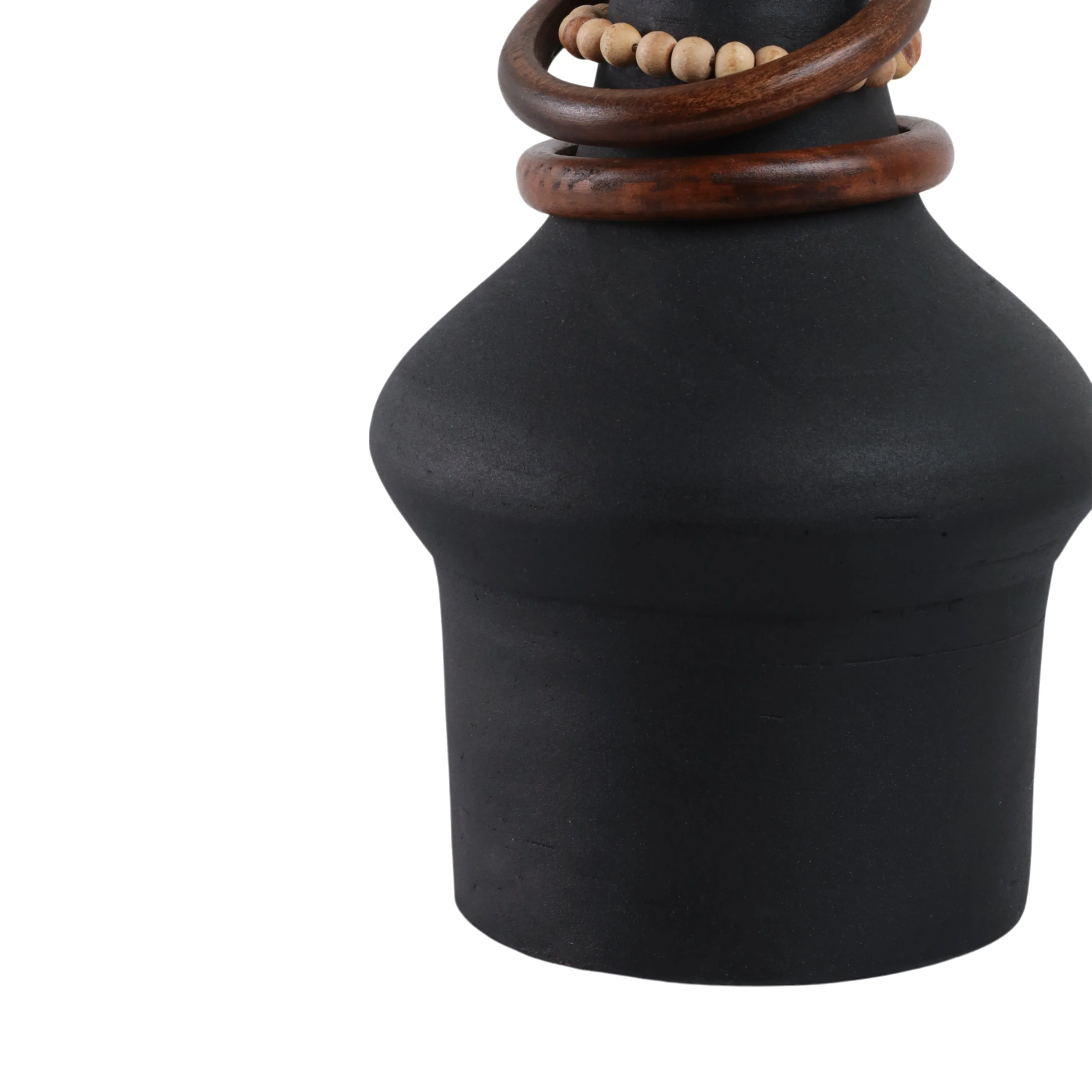 18" Tiago Small Vase With Wood Beads, Blk