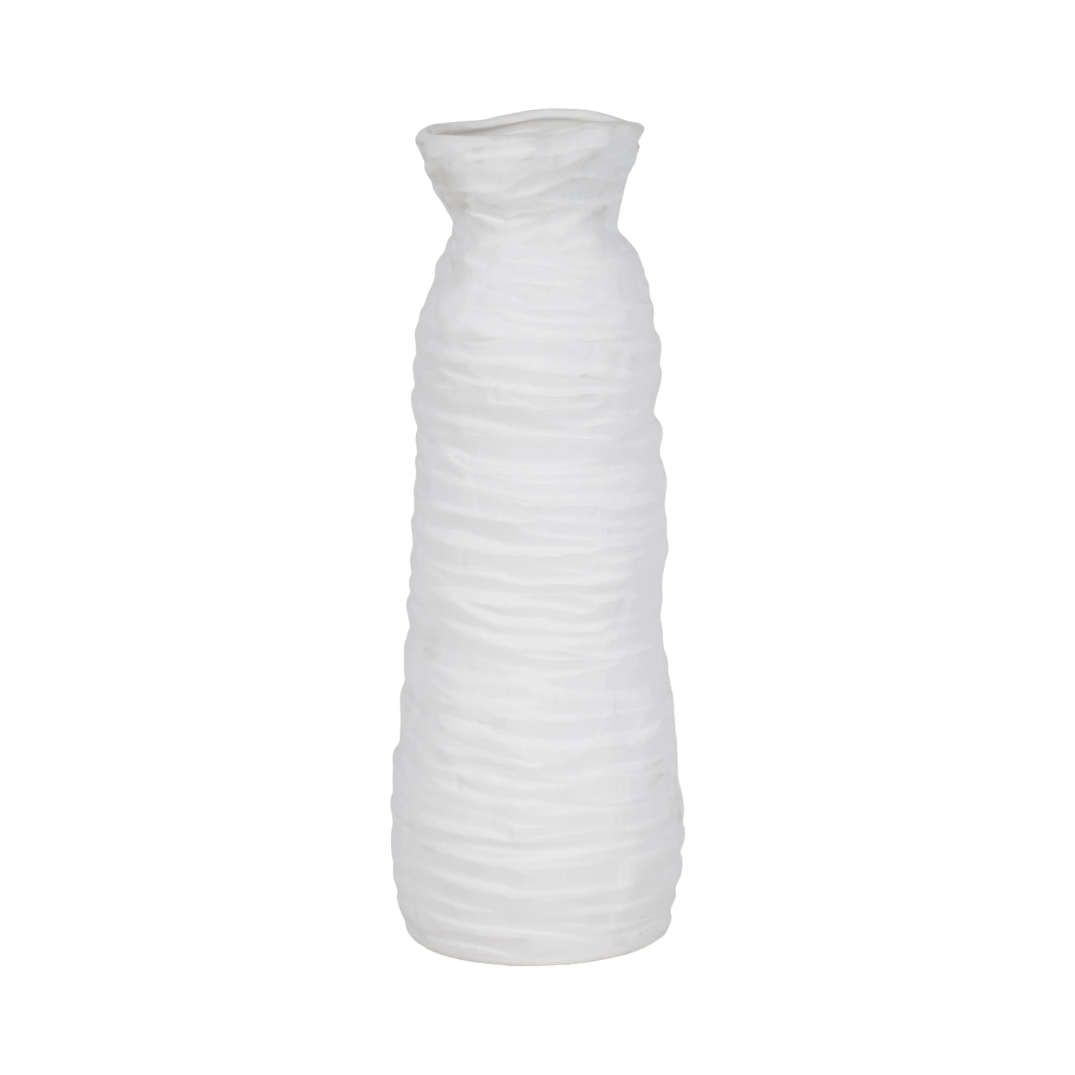 19" Horizontal Ribbed Matte Vase, Ivory
