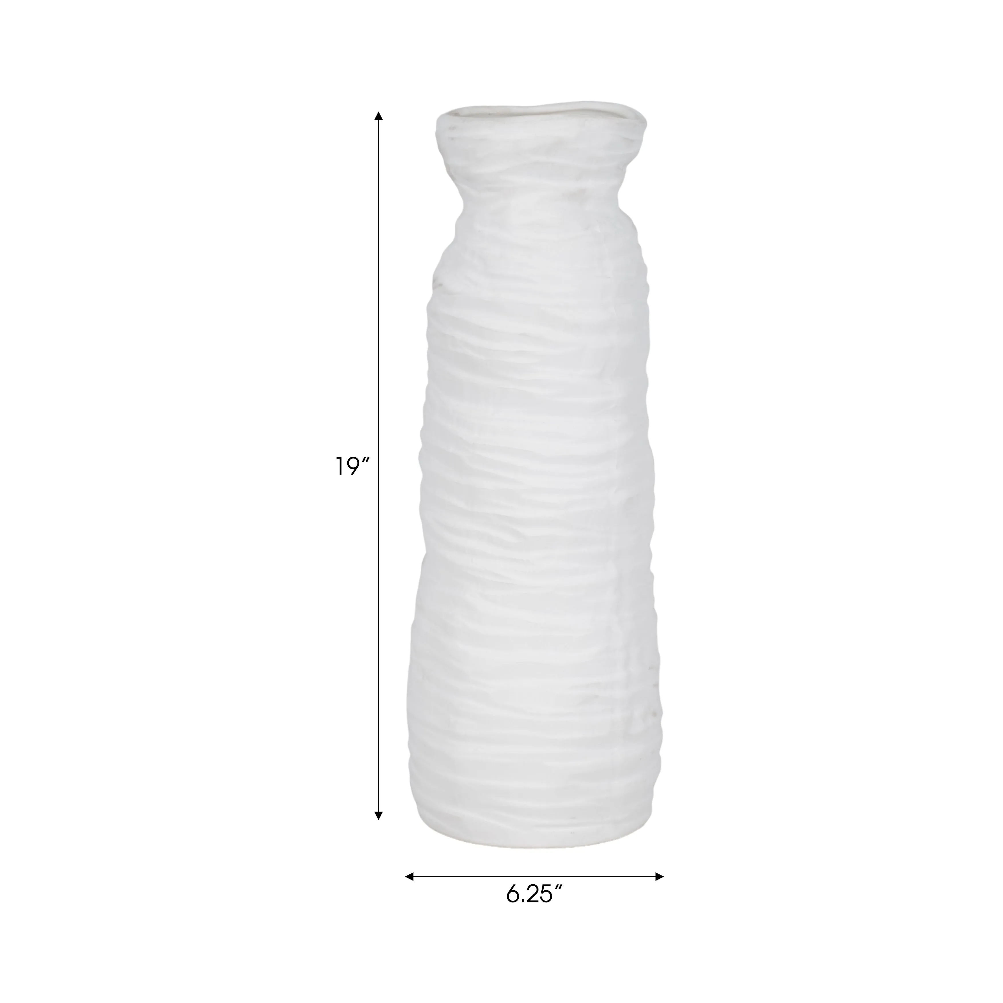 19" Horizontal Ribbed Matte Vase, Ivory
