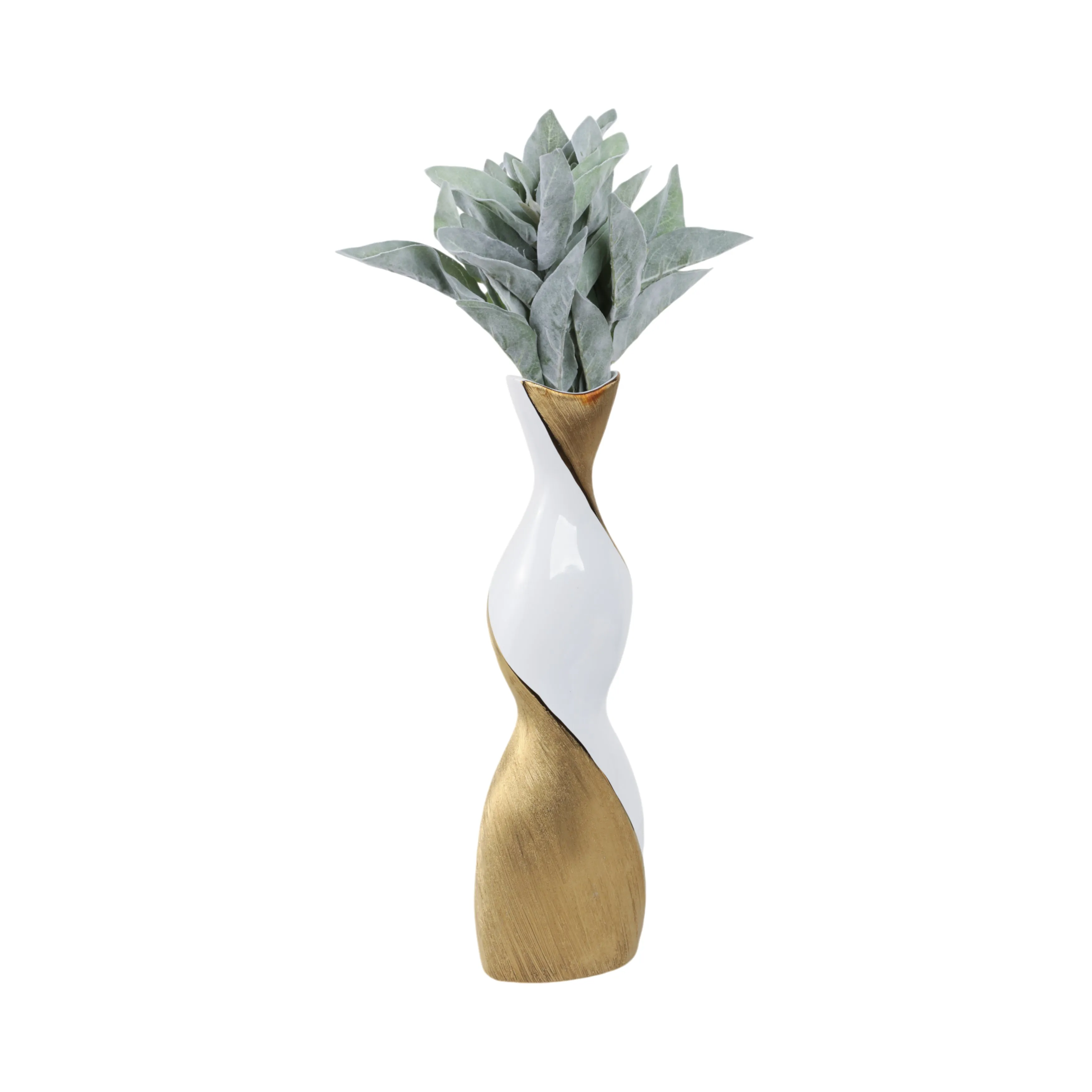 20" TWISTED VASE, WHITE/GOLD