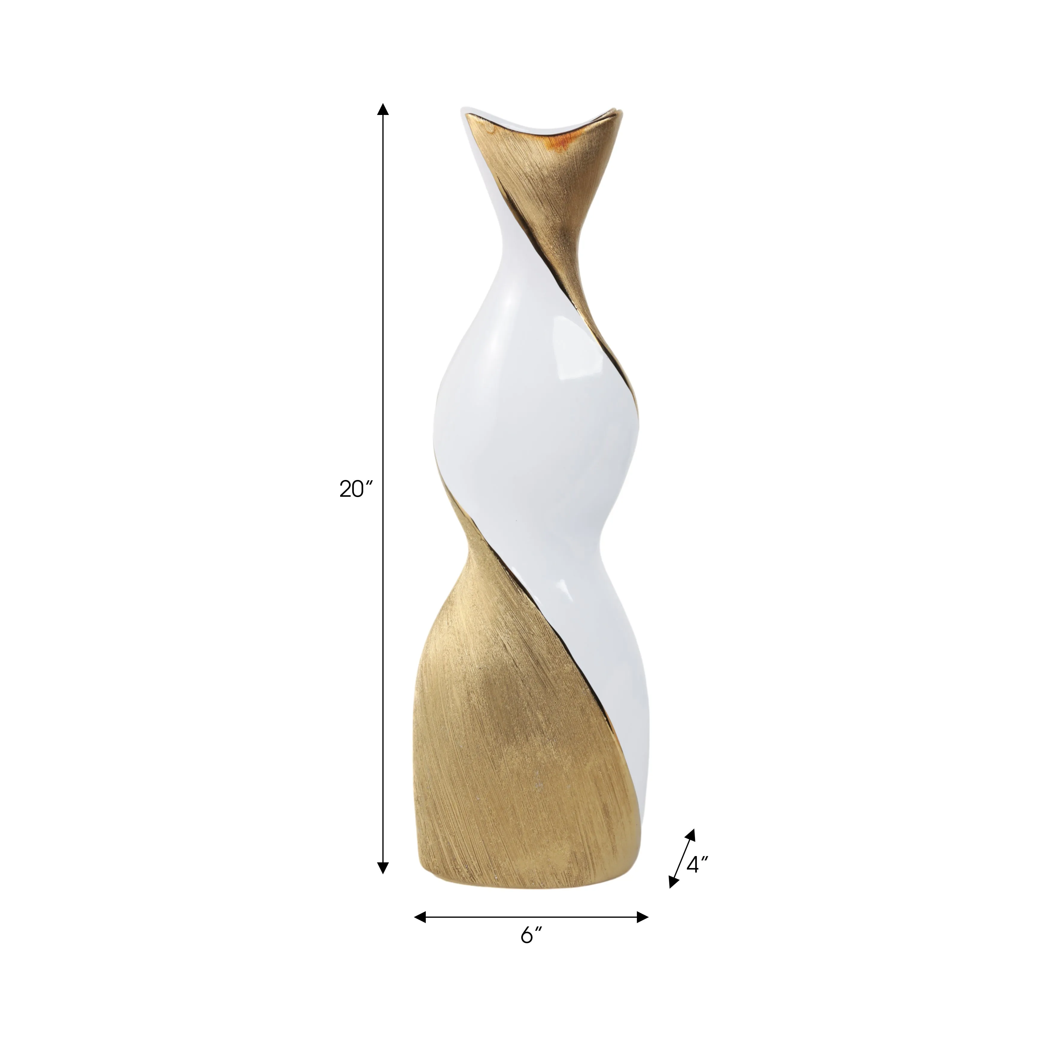 20" TWISTED VASE, WHITE/GOLD