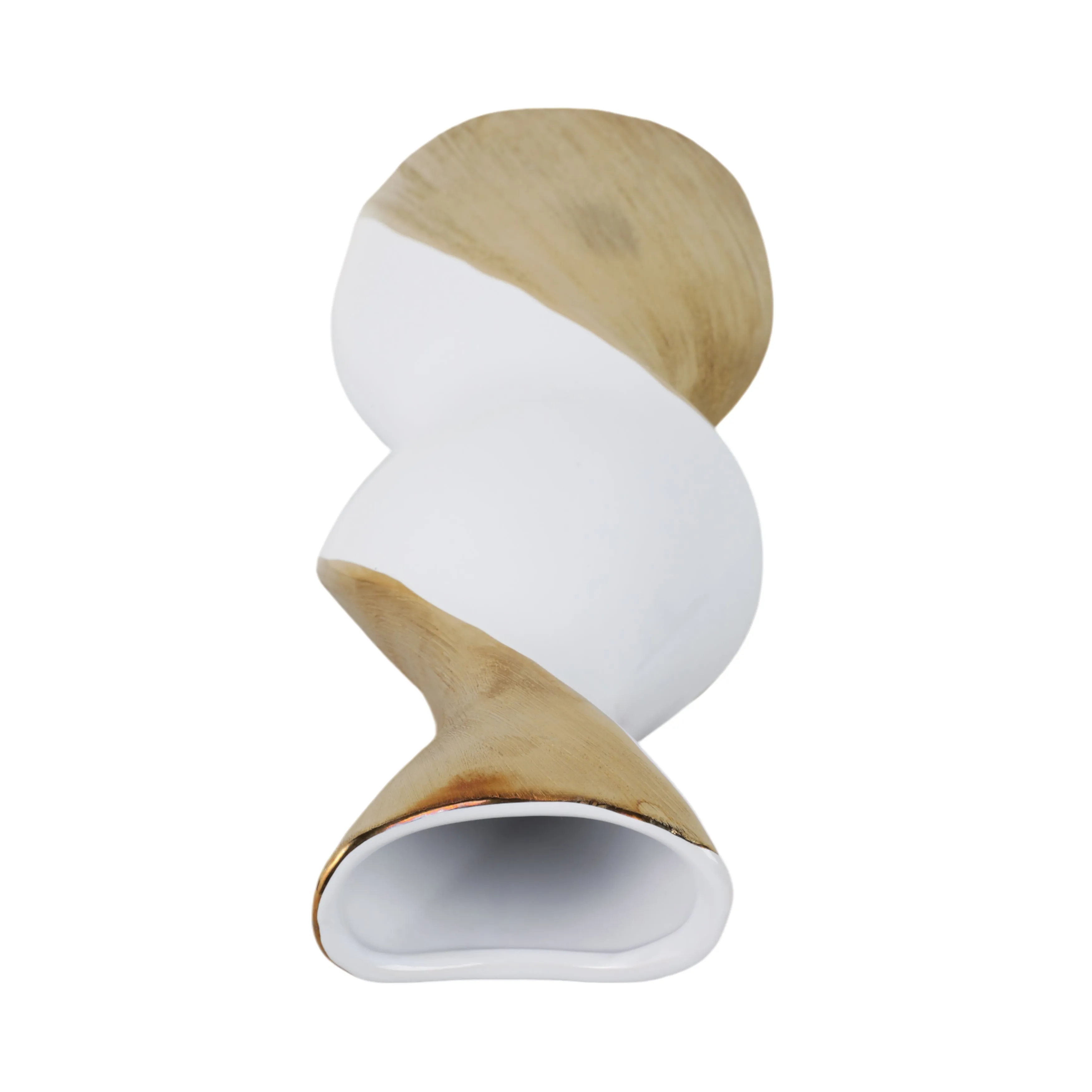 20" TWISTED VASE, WHITE/GOLD