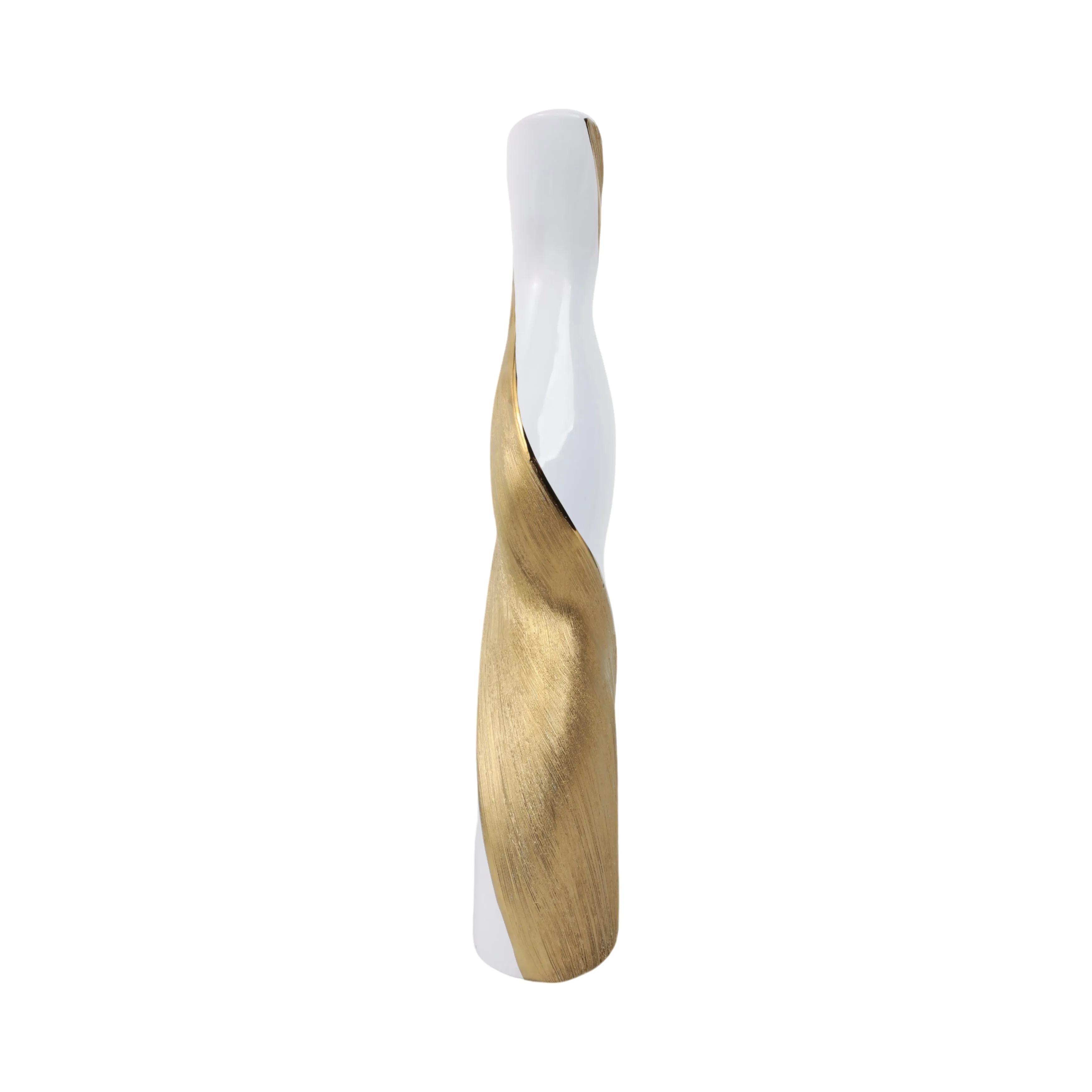 20" TWISTED VASE, WHITE/GOLD