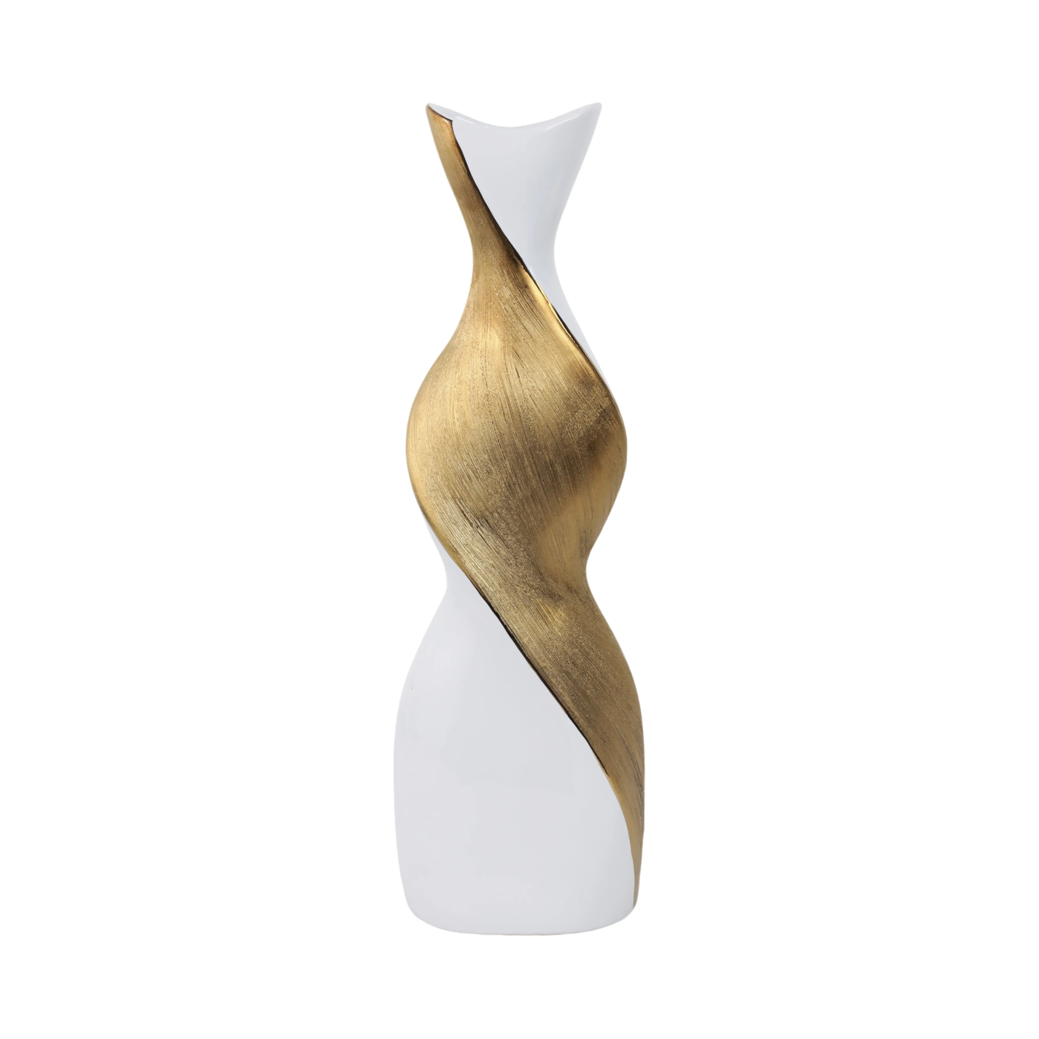 20" TWISTED VASE, WHITE/GOLD