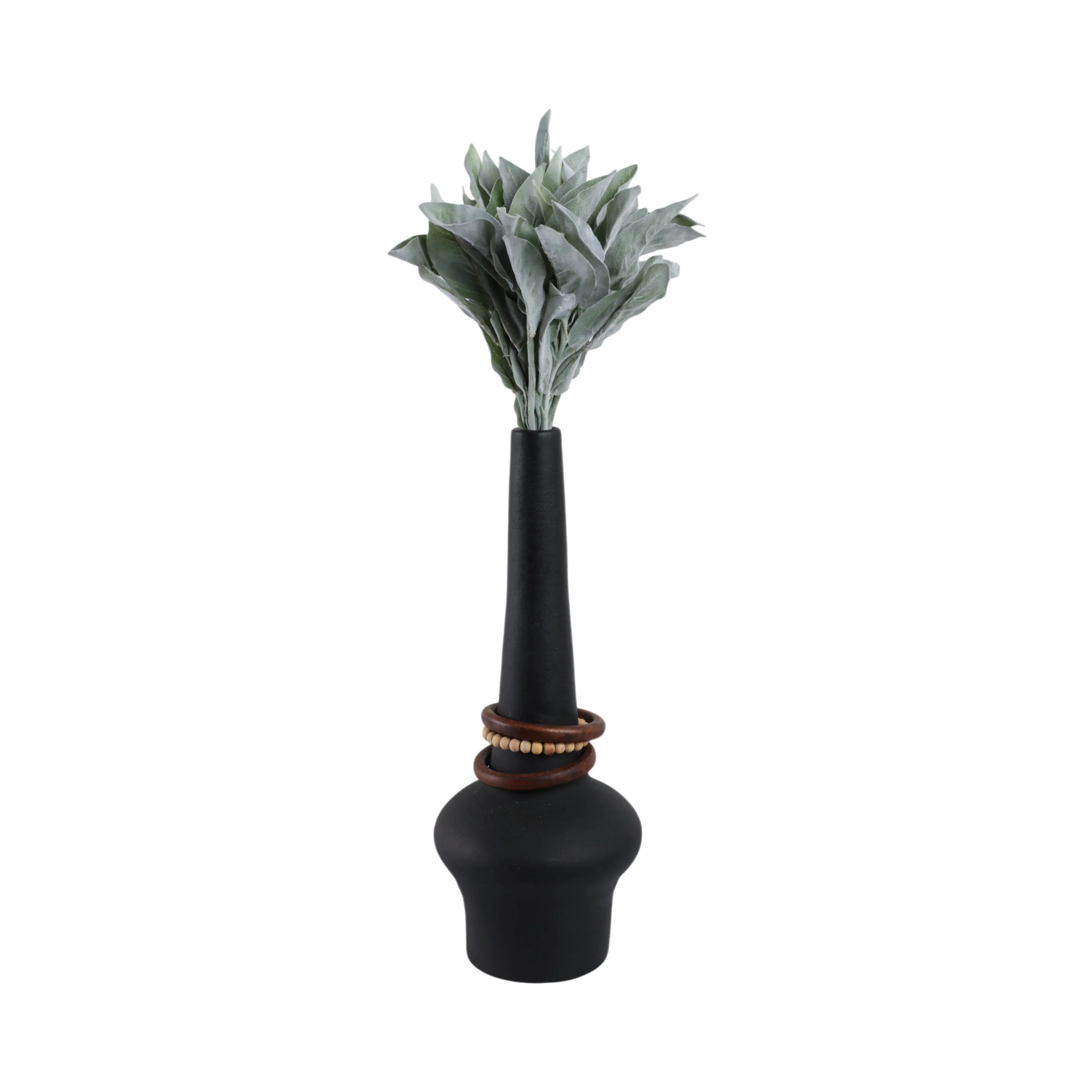 21" Tiago Large Vase With Wood Beads, Blk