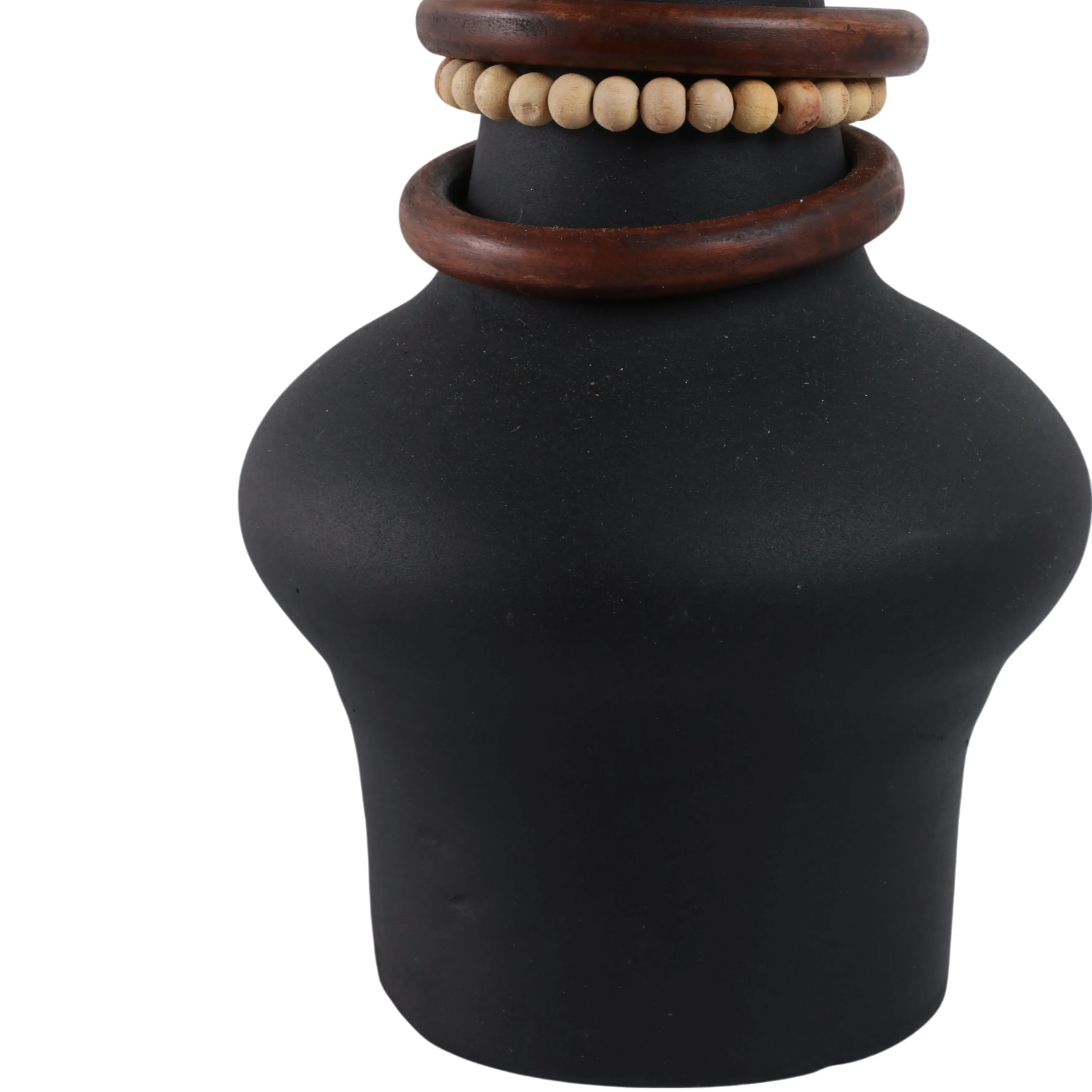 21" Tiago Large Vase With Wood Beads, Blk