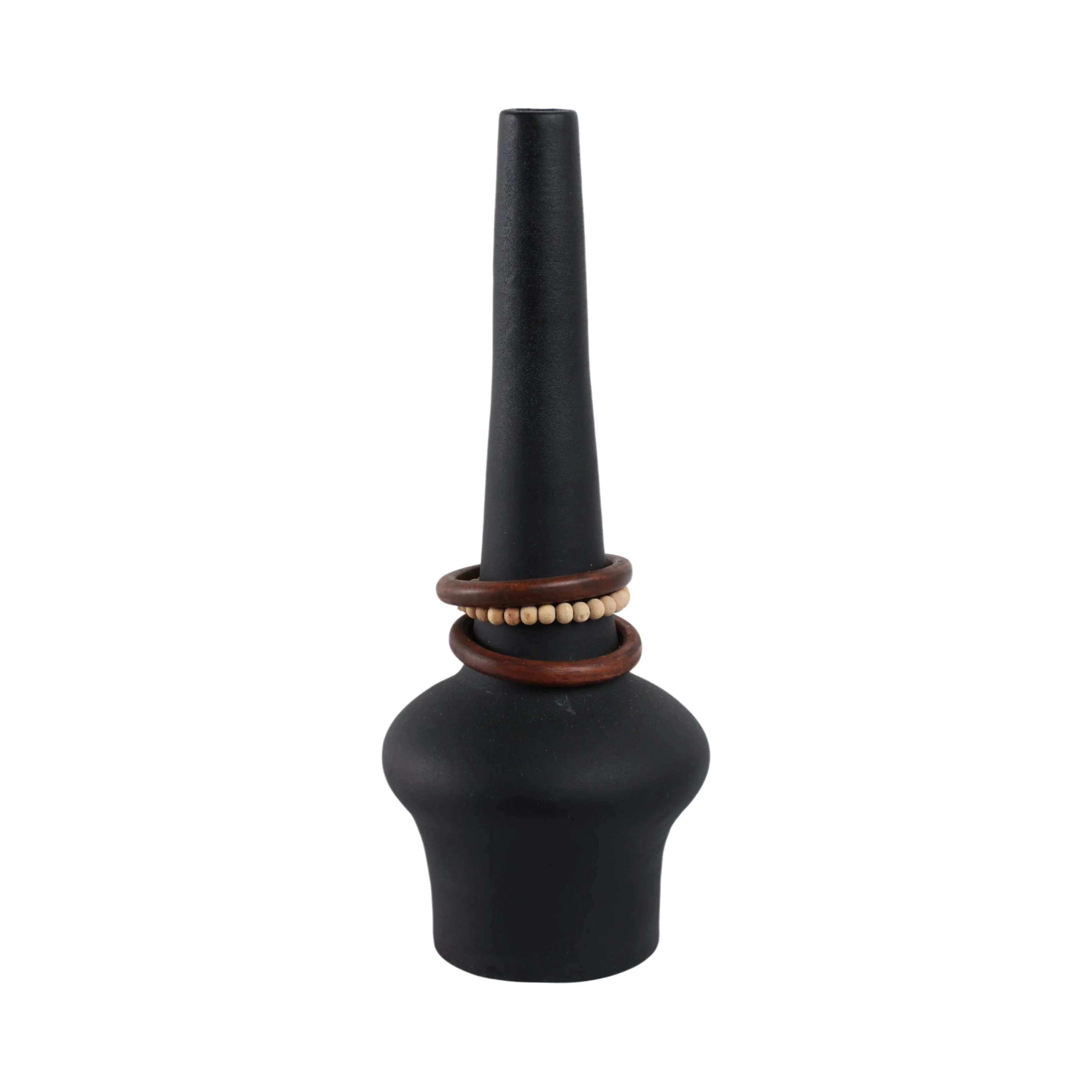 21" Tiago Large Vase With Wood Beads, Blk