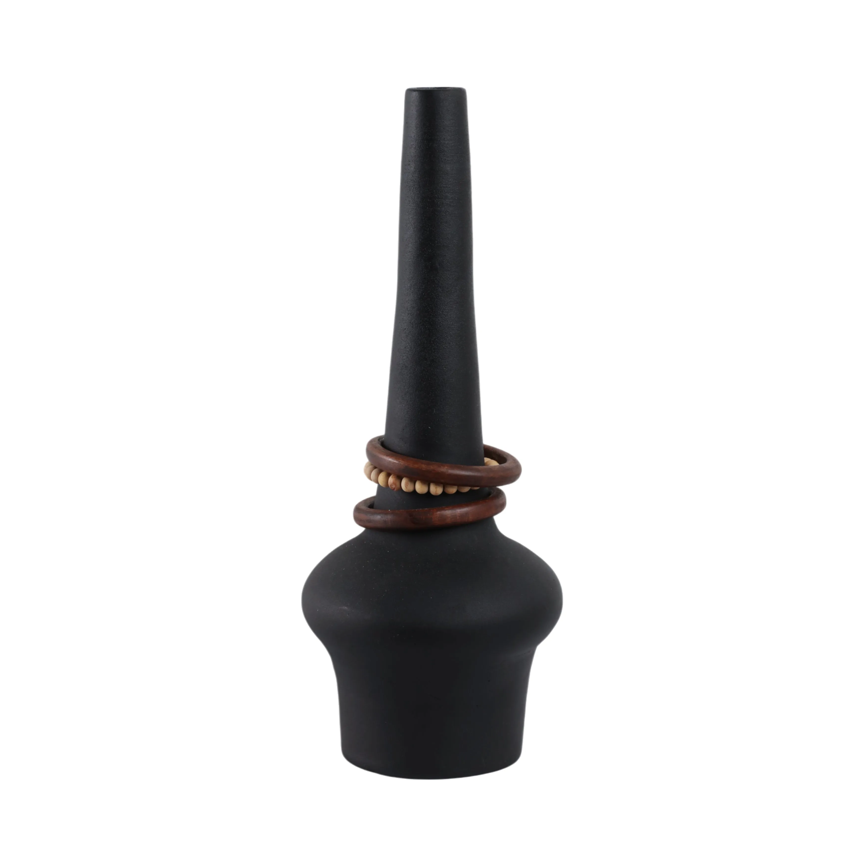 21" Tiago Large Vase With Wood Beads, Blk