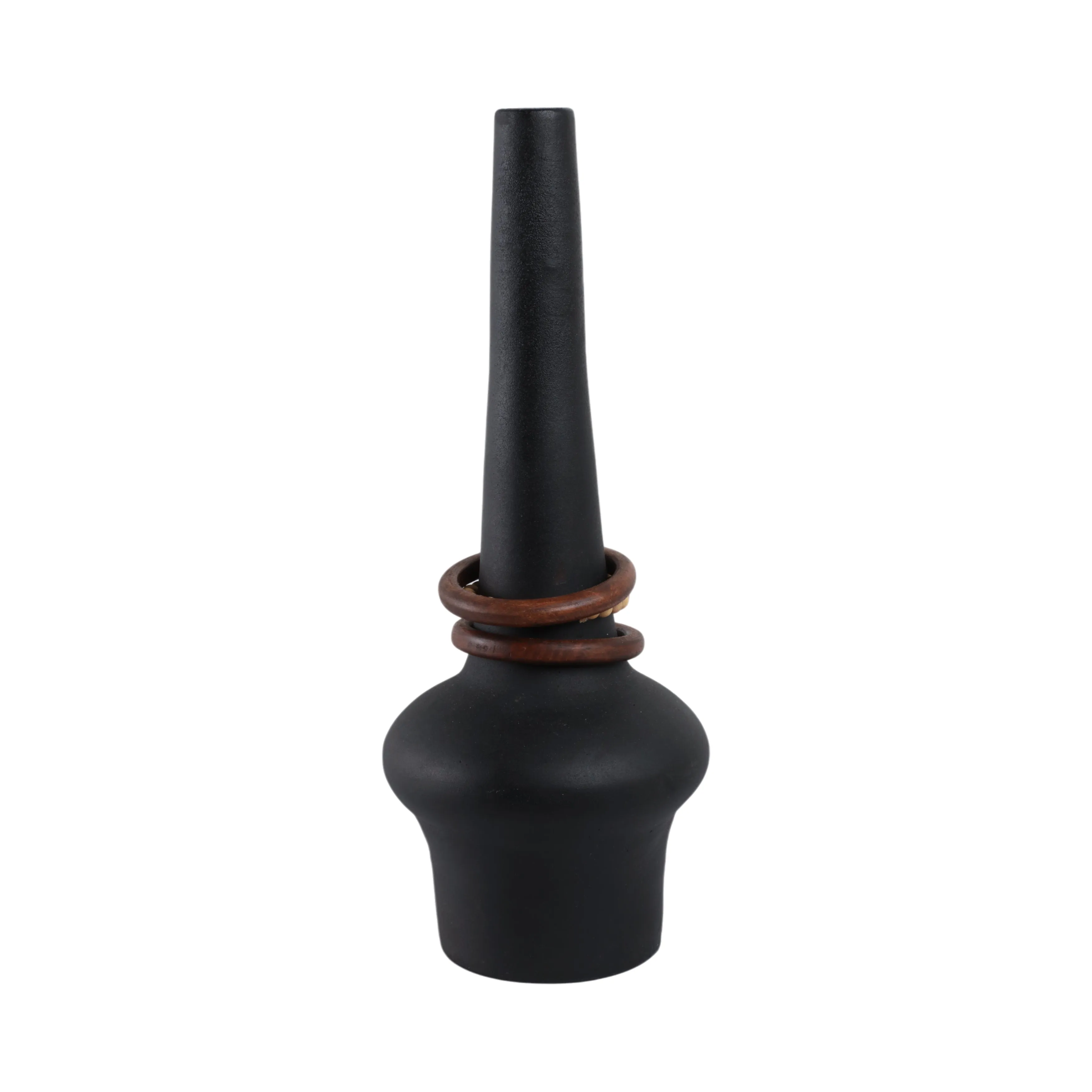 21" Tiago Large Vase With Wood Beads, Blk