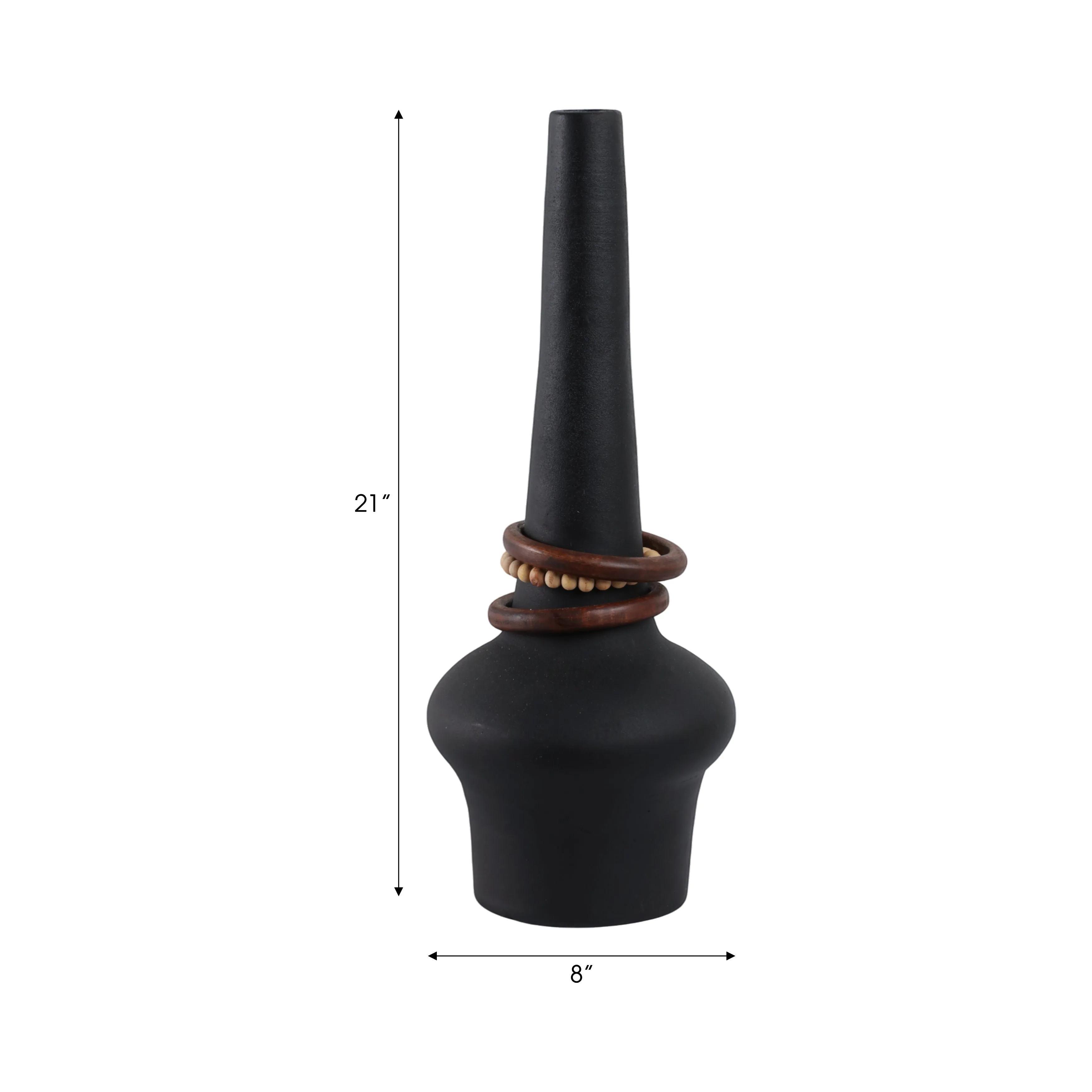 21" Tiago Large Vase With Wood Beads, Blk