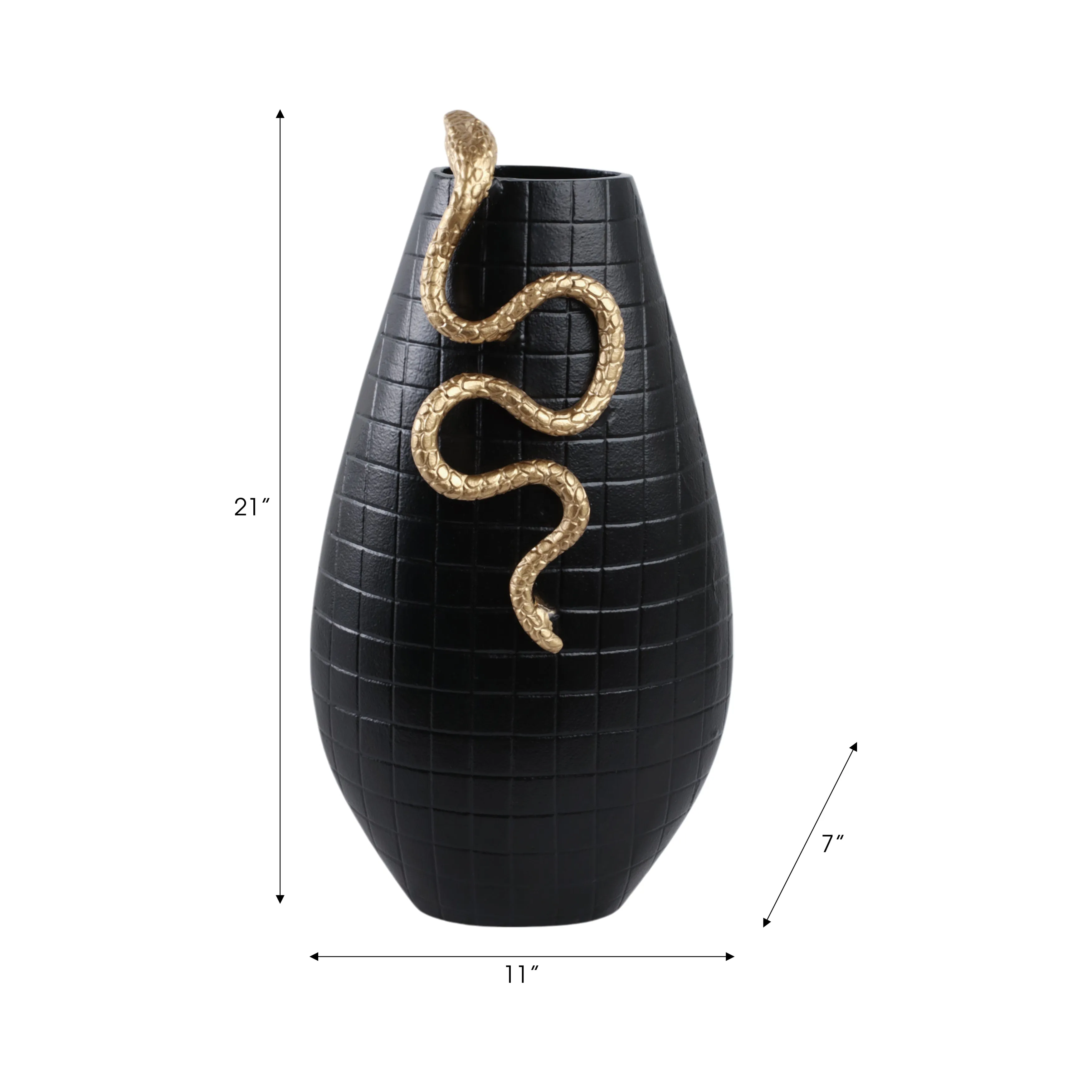 21x11" Curved Snake On Vase, Black/gold