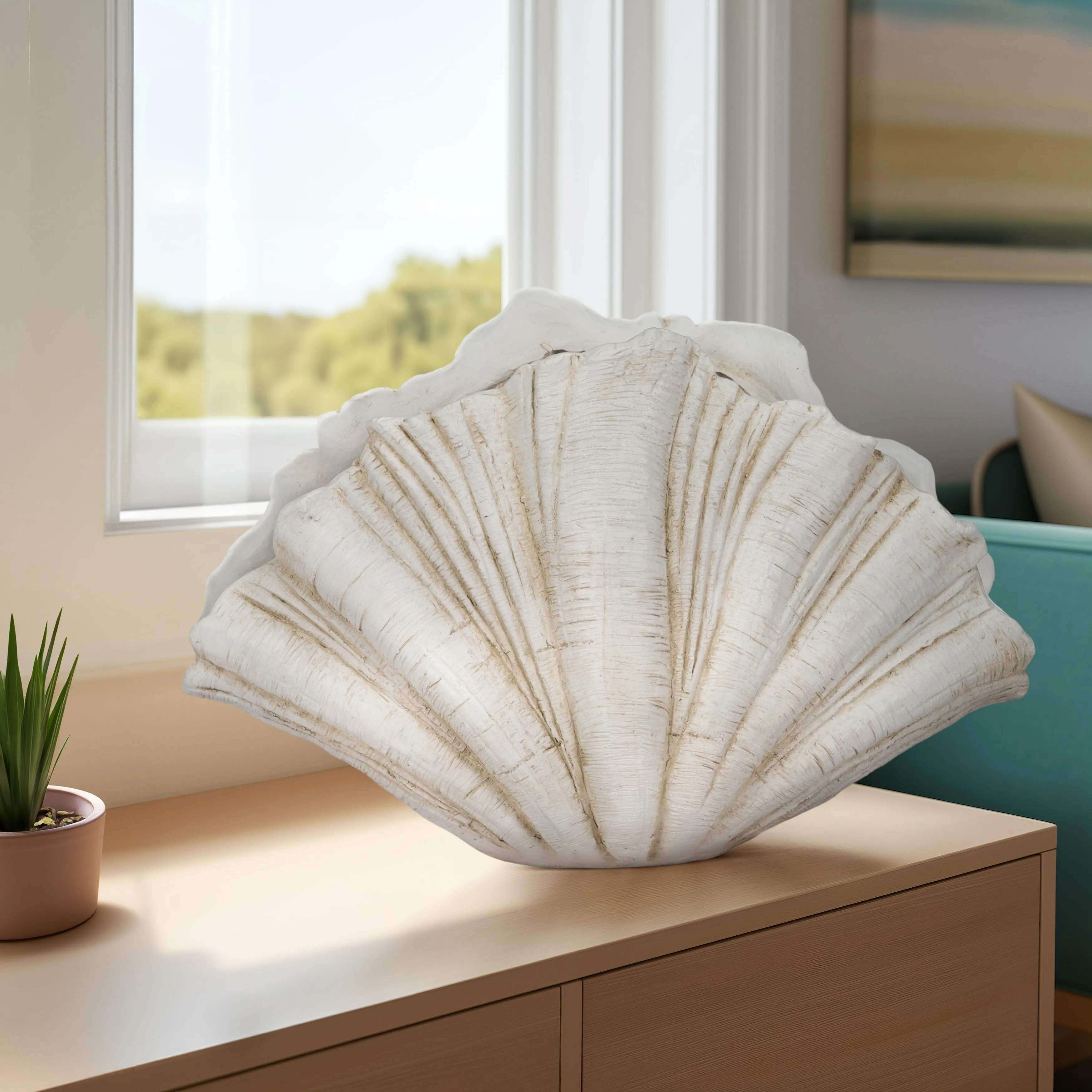 22" Scallop Shell Decor, White