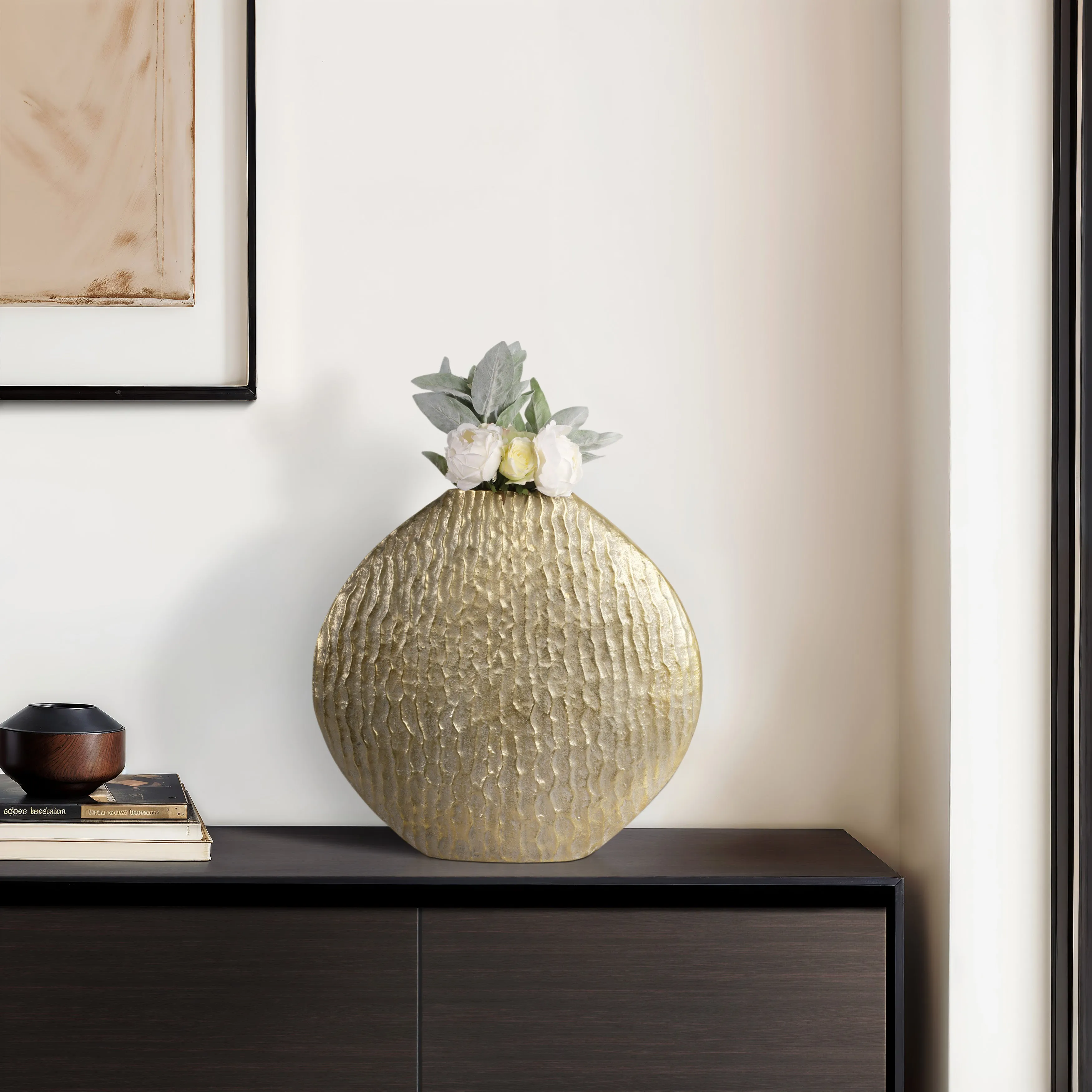 23" Utica Large Metal Vase, Gold