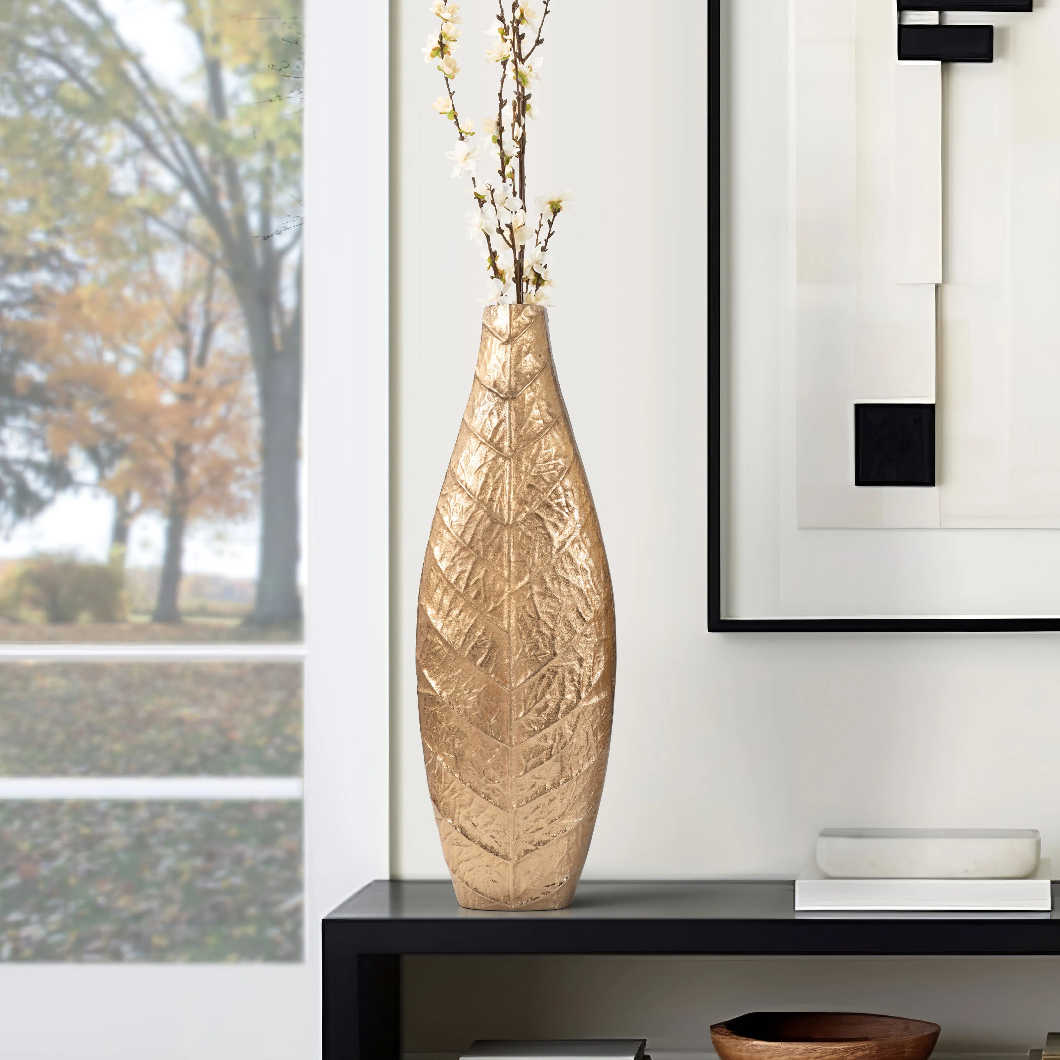 24" Craighton Small  Metal Leaf Vase, Gold