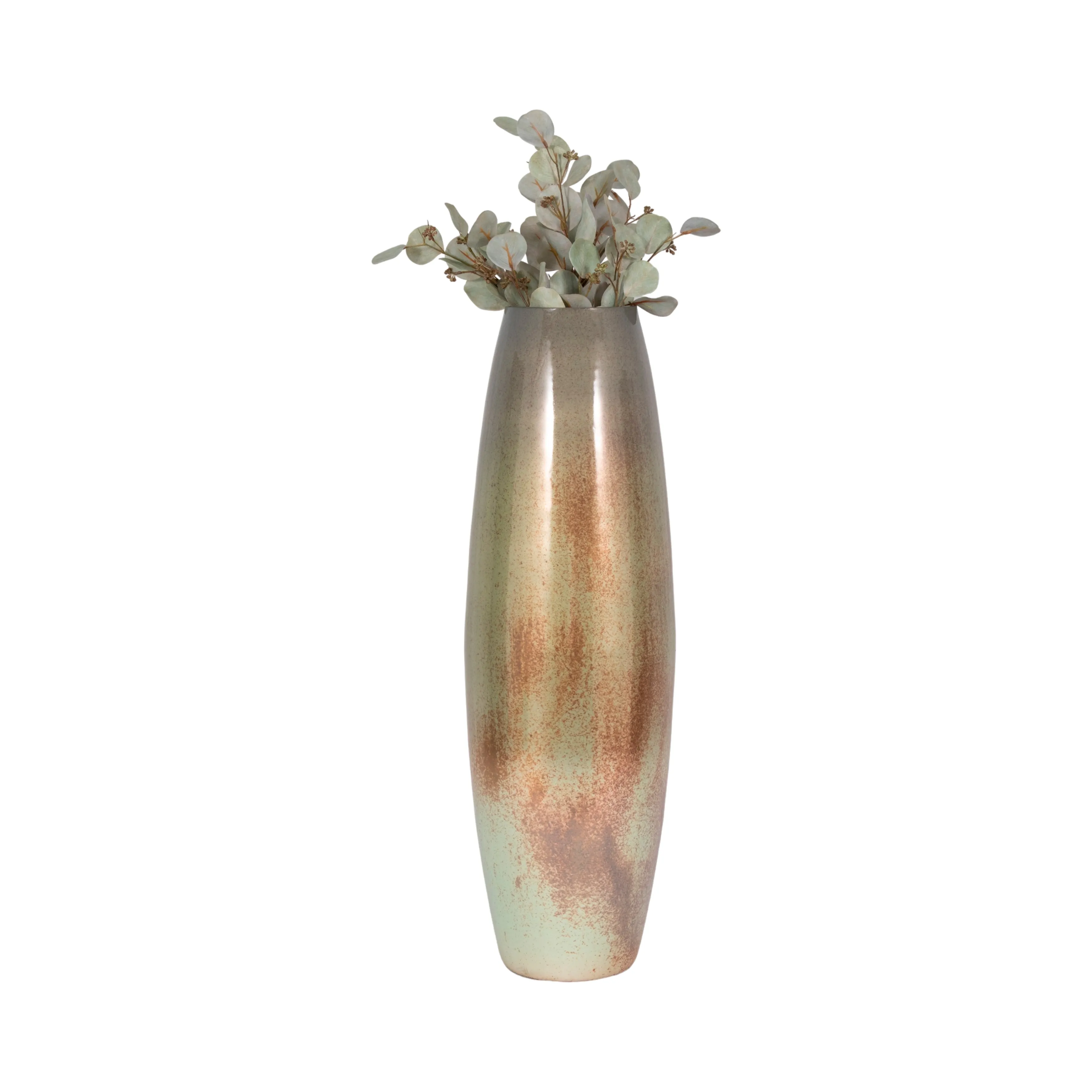 31" Curved Glass Vase Green Mercury Ombre, Multi