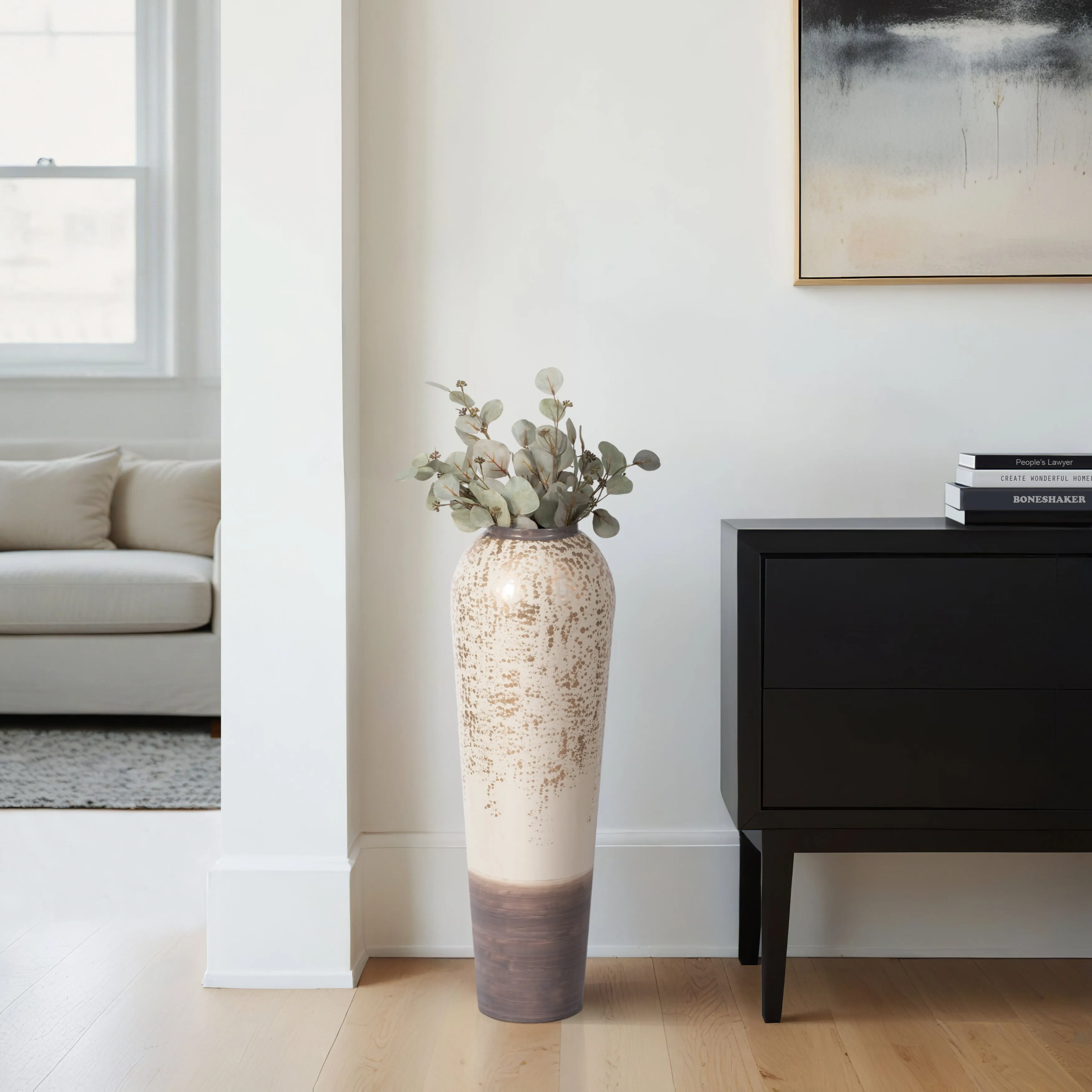 33" Opulence Metal Floor Vase, Grey Multi