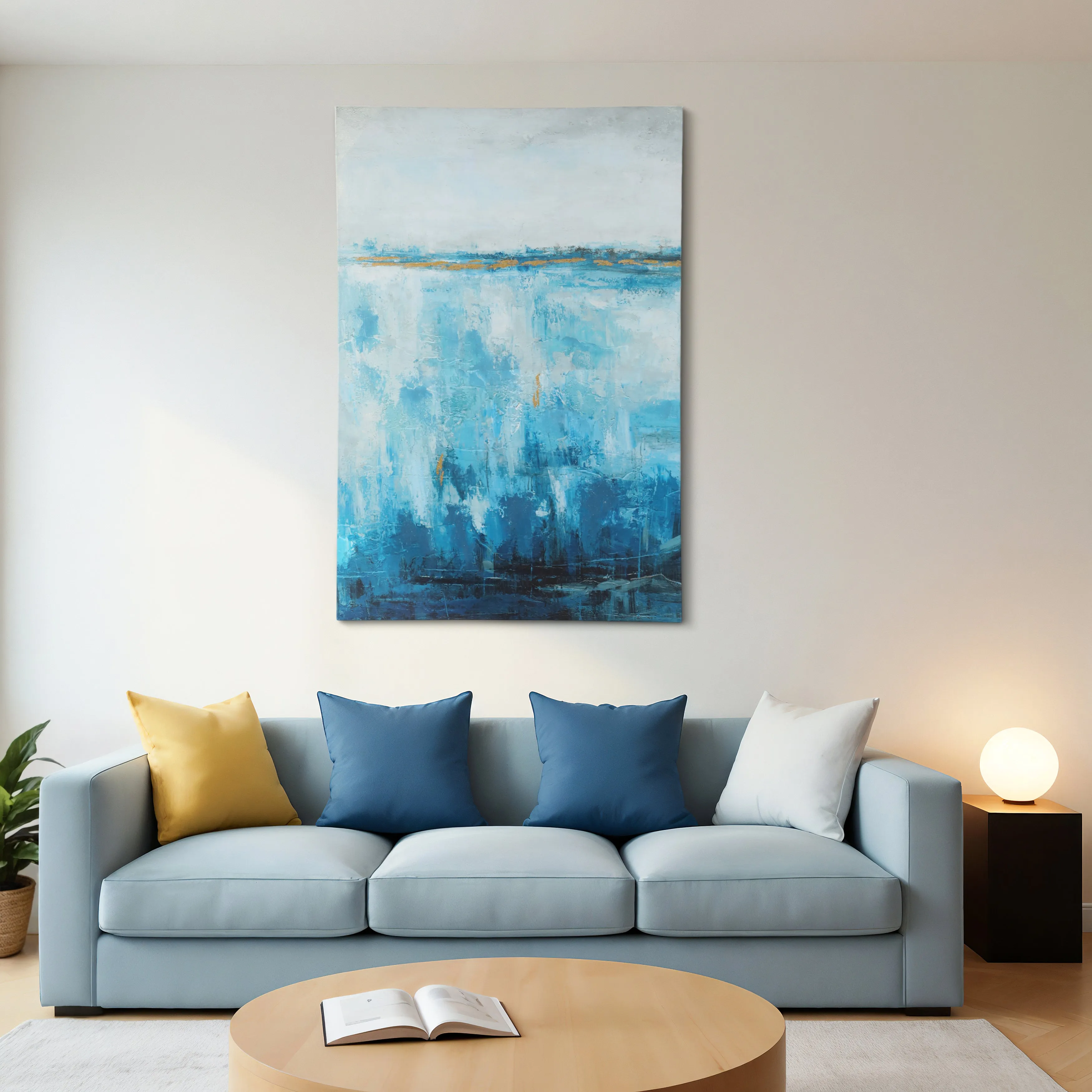 33X49 ABSTRACT HAND EMBELISHED CANVAS PRINT, BLUE