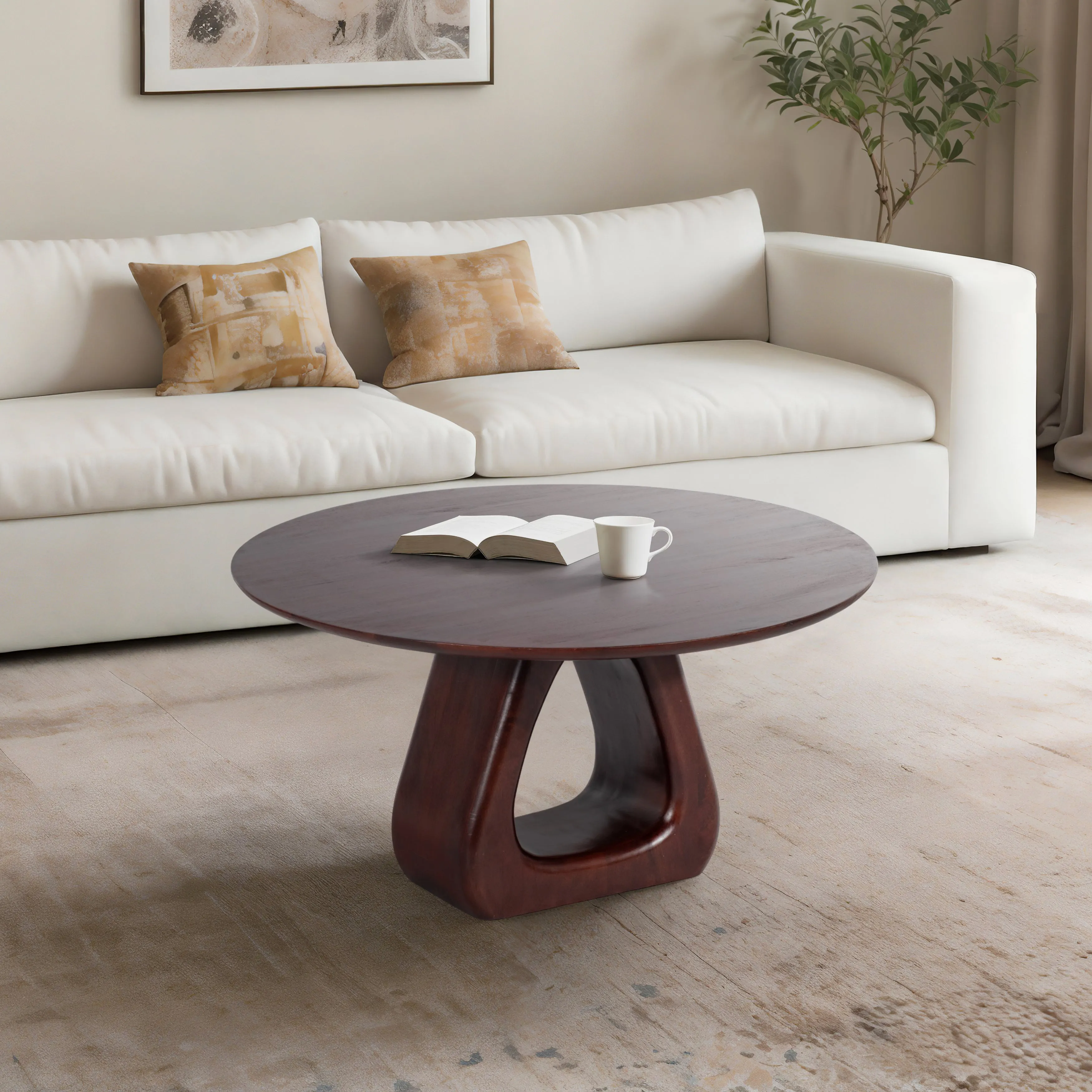 34" Cut-out Base Coffee Table, Walnut