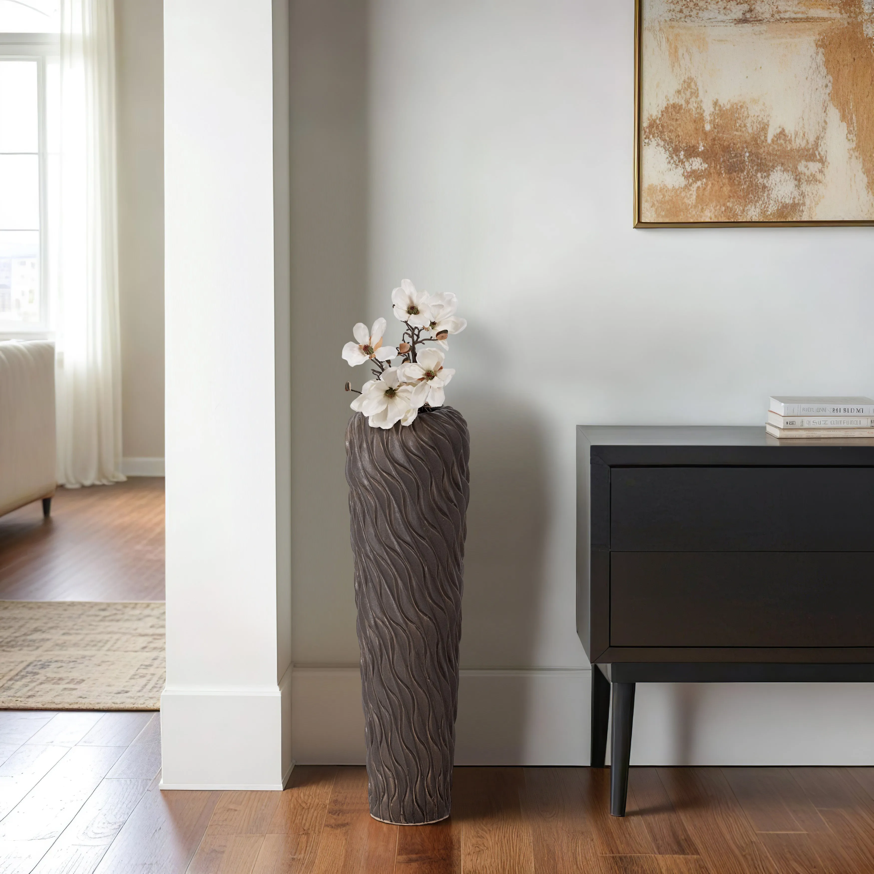 34" Devone Large Ceramic Brown Floor Vase