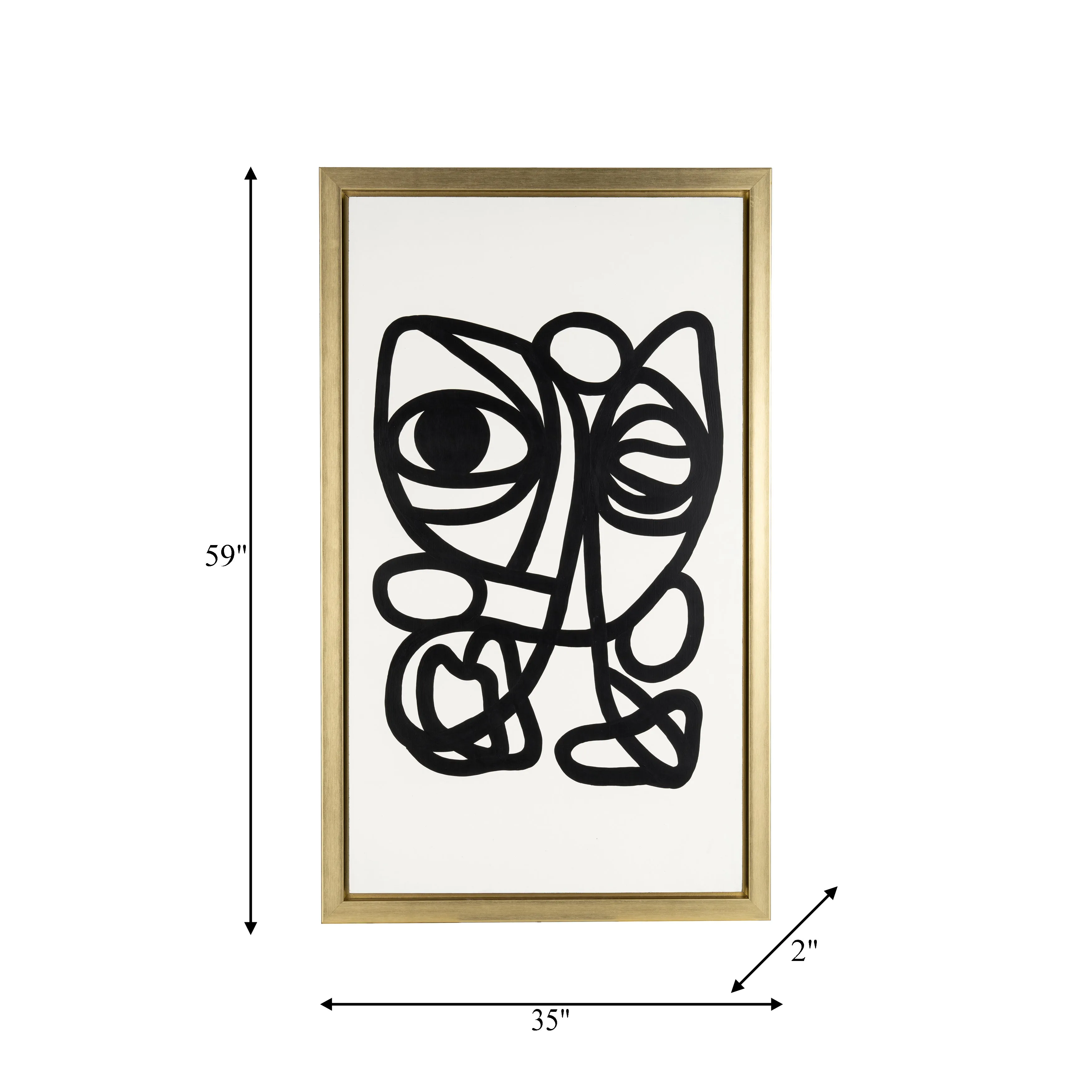 35X59, HAND PAINTED GOLD FRAME GEOMETRIC FACE, BLK