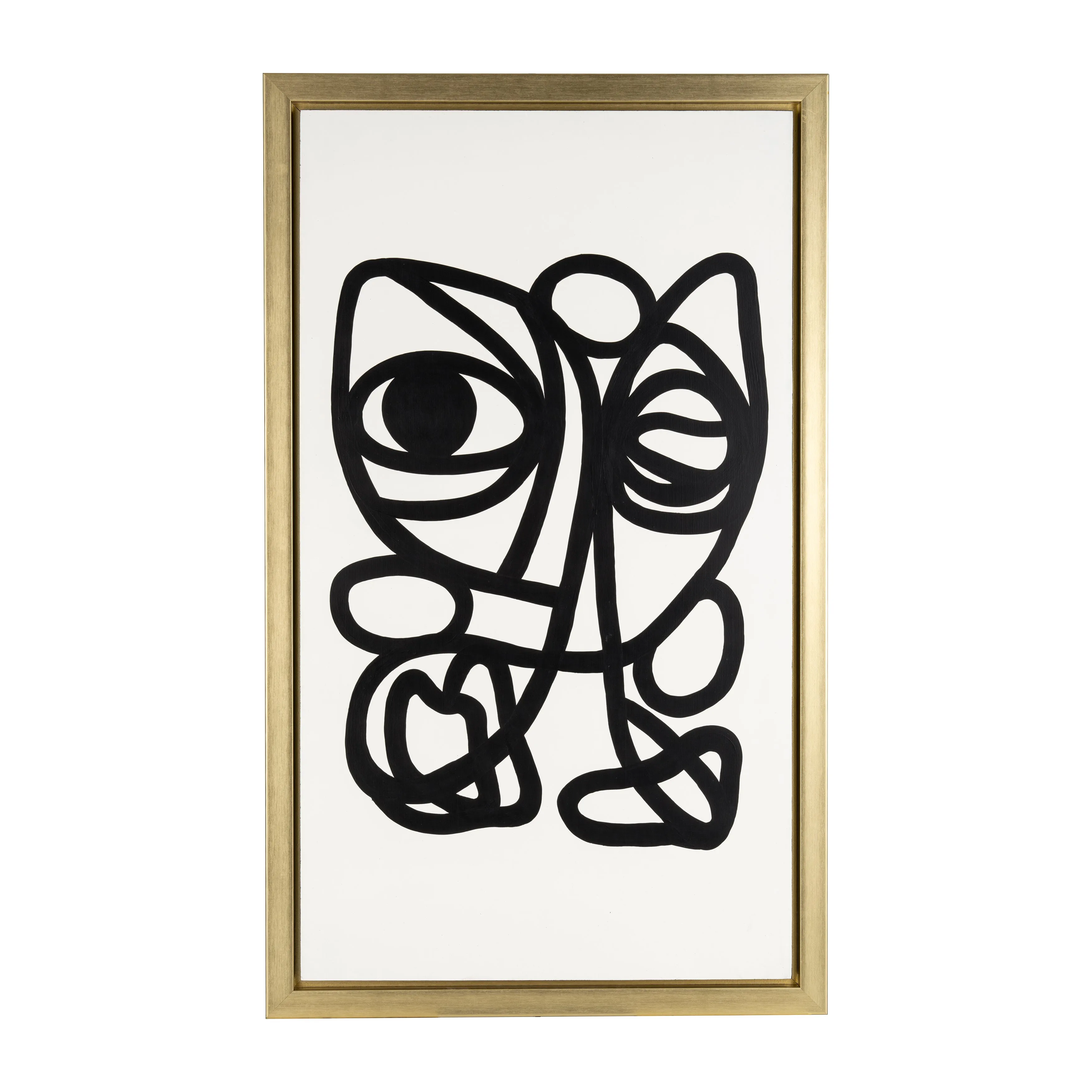35X59, HAND PAINTED GOLD FRAME GEOMETRIC FACE, BLK