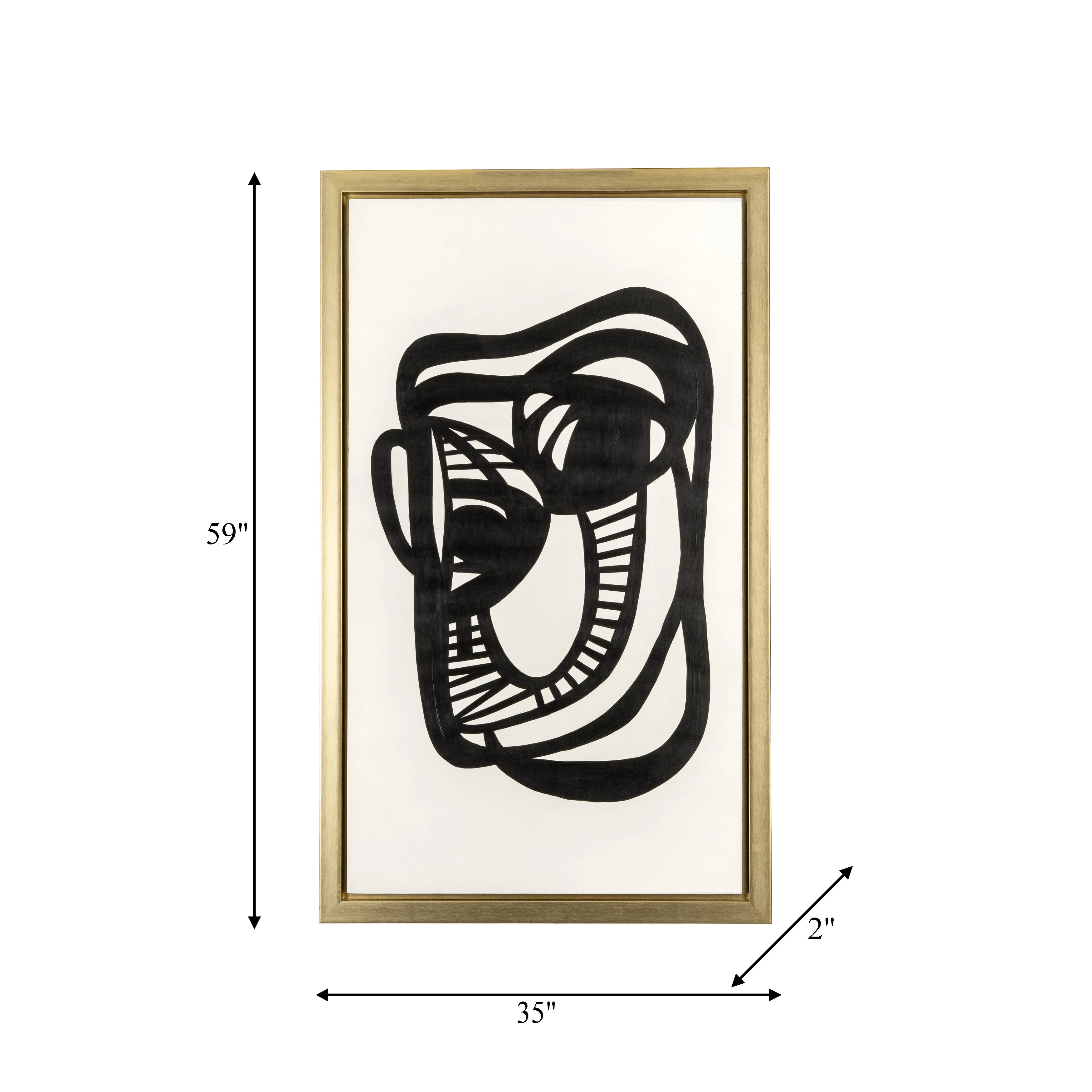 35X59, HAND PAINTED GOLD FRAME GEOMETRIC FACE, BLK