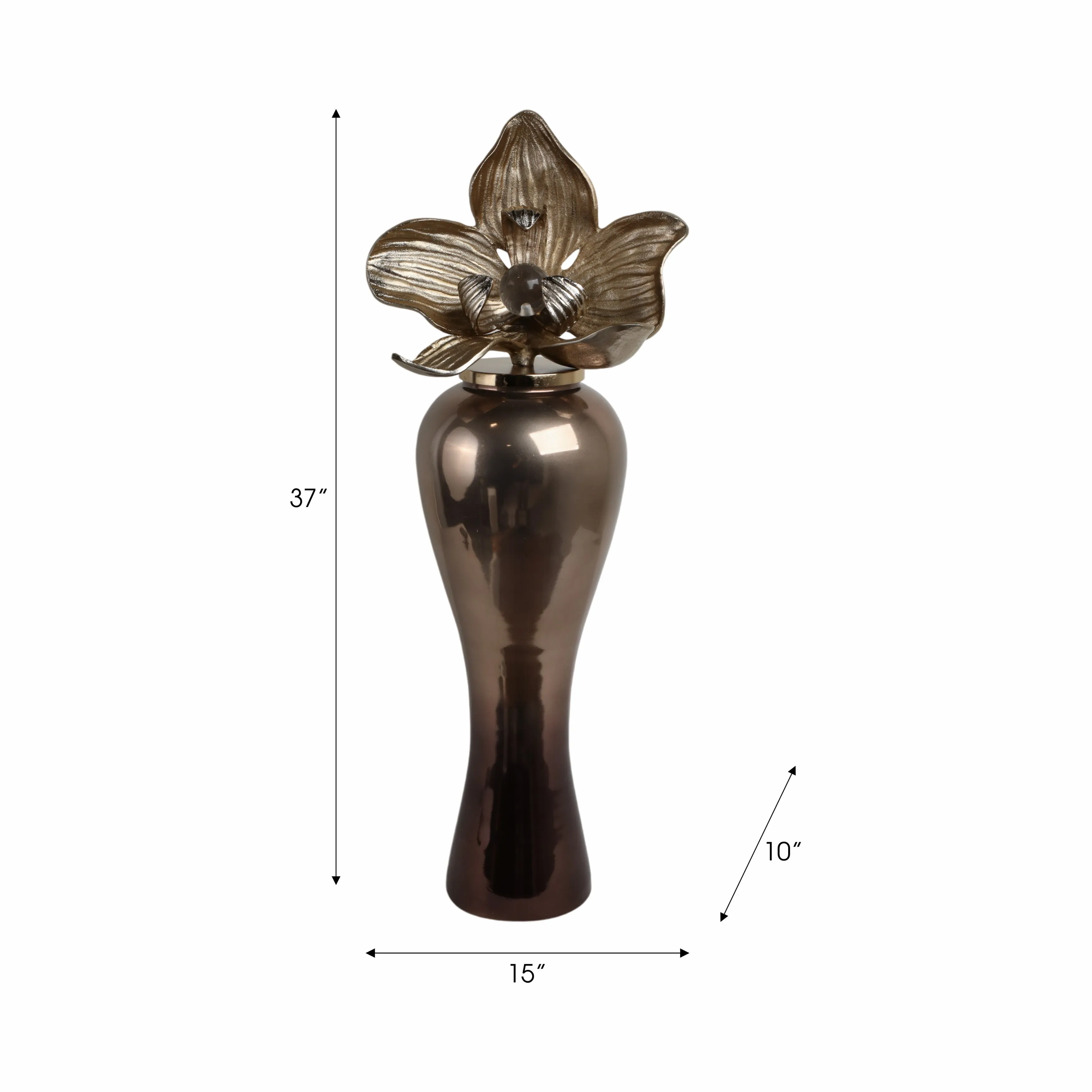 37"quincy Small Oversized Vase W/metal Flwer Toppr