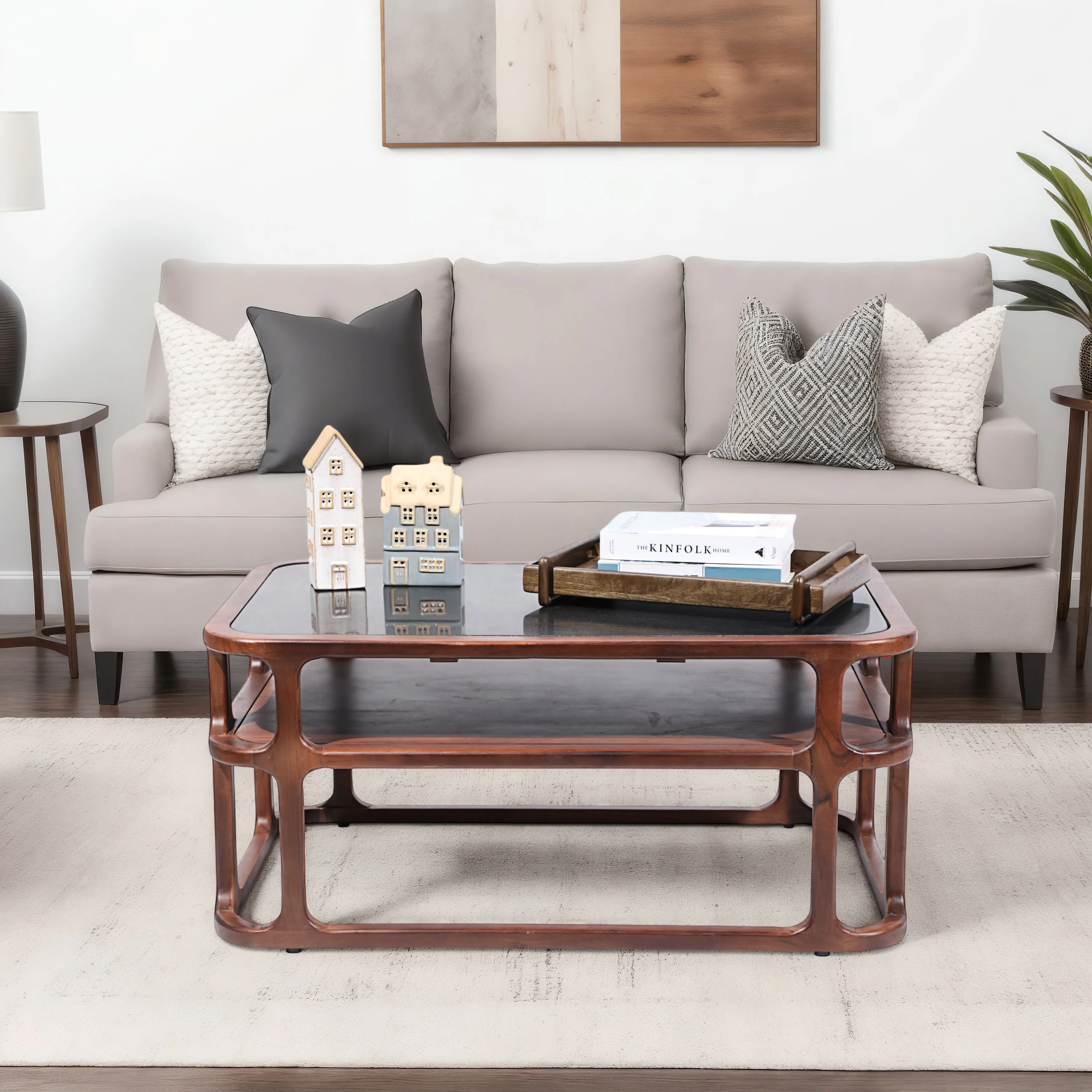 40" Stefan Wood And Marble Coffee Table, Brwn/blk