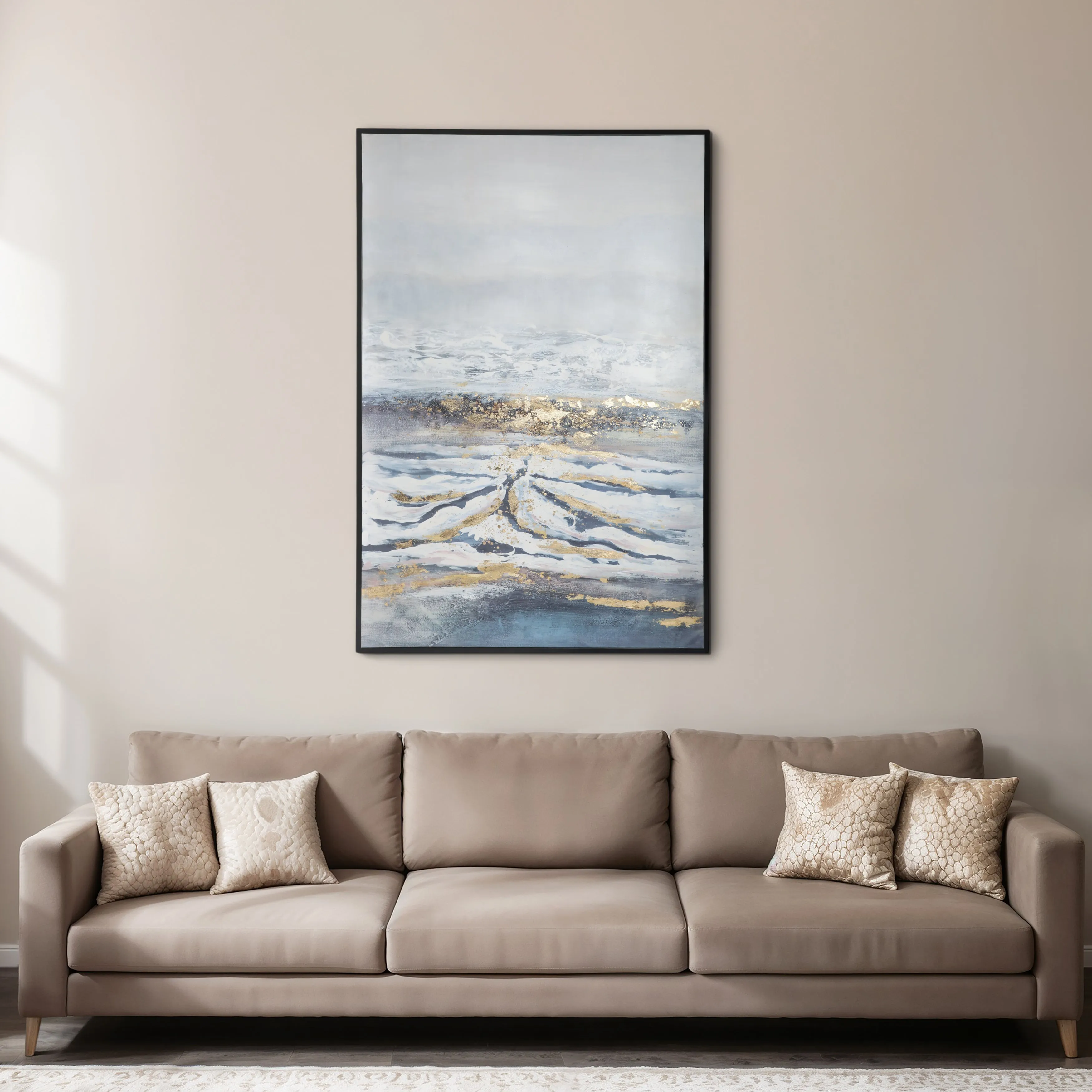 40X60  HAND PAINTED CANVAS, GRAY/GOLD