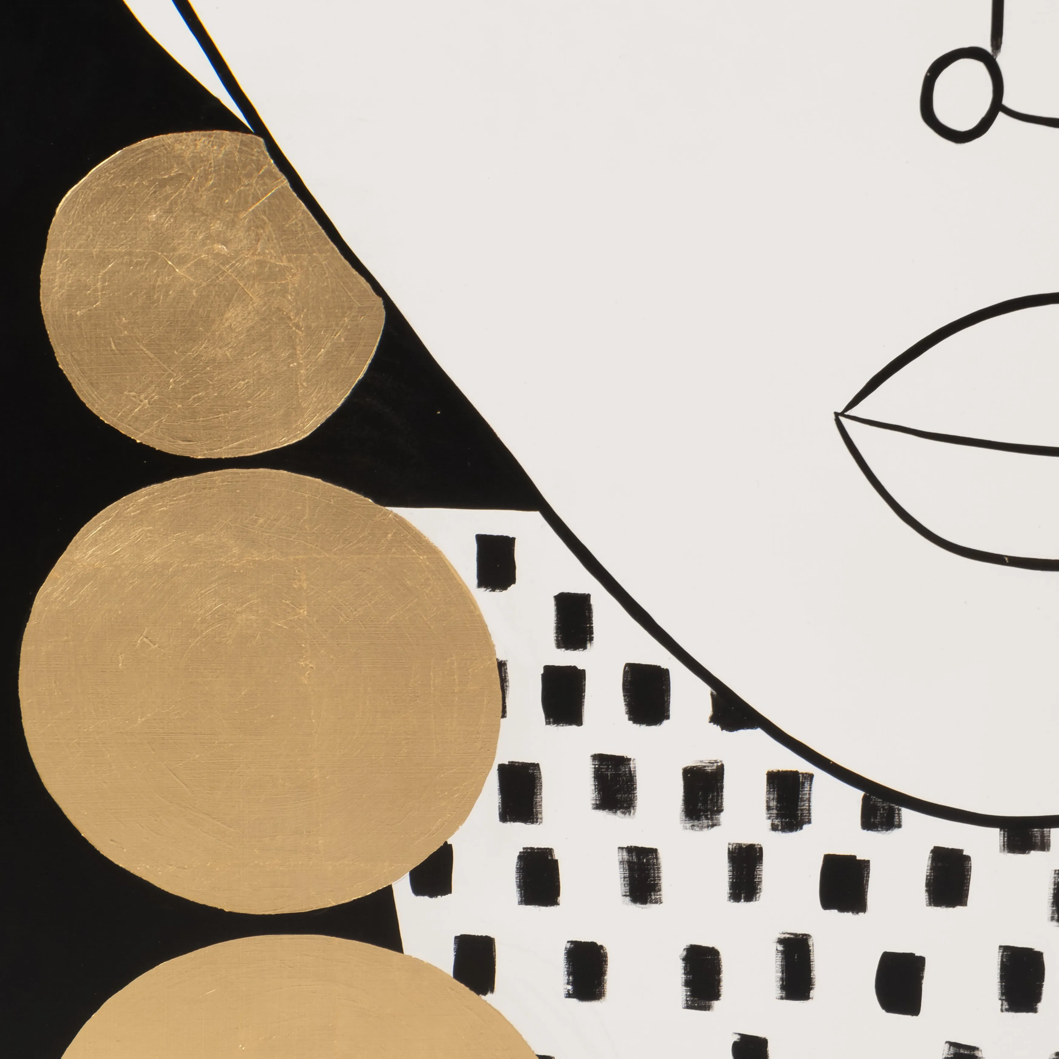 47x47 Hand Painted Gold Hoop Lady,blk/wht