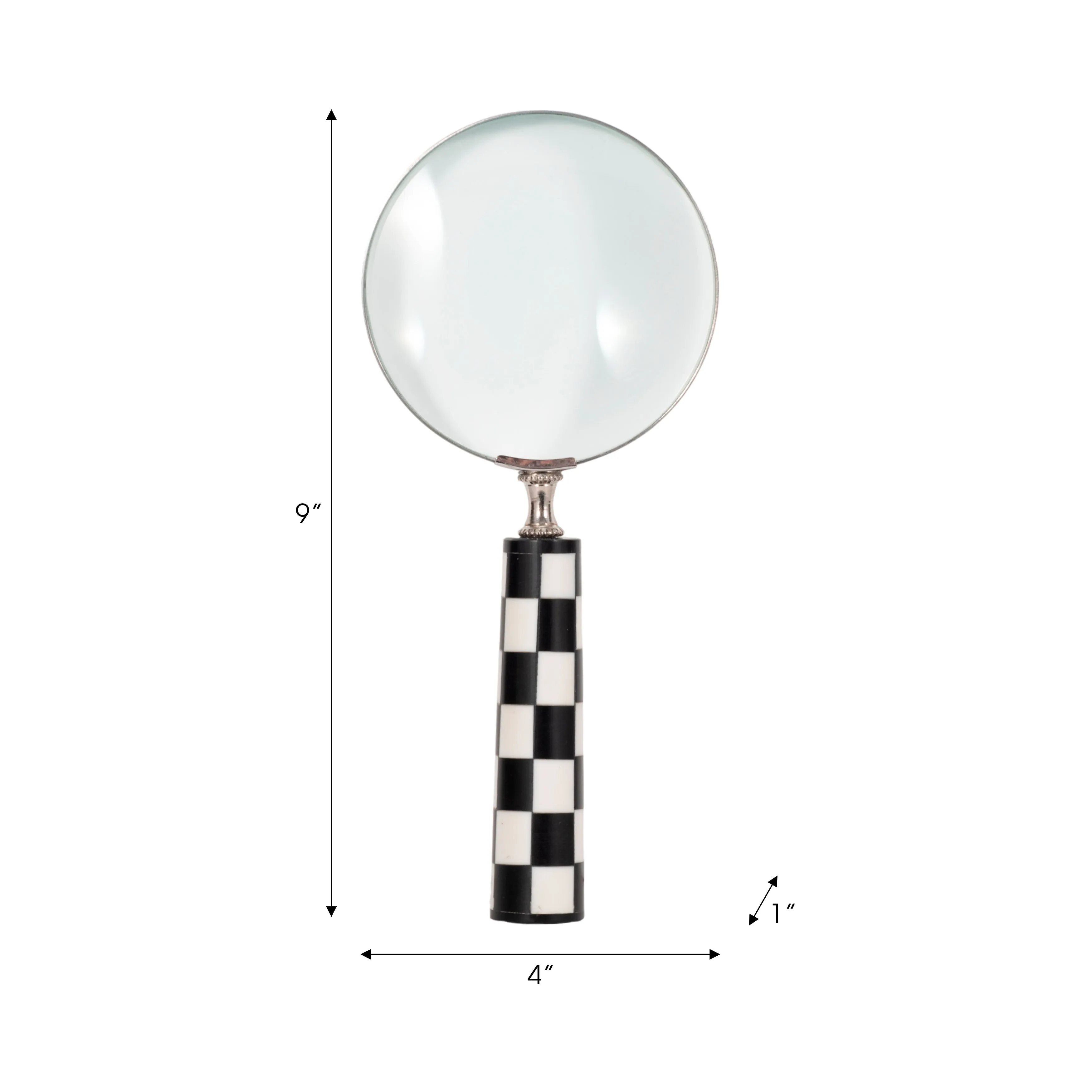 4" Checkerboard Handle Magnifying Glass, Black/whi
