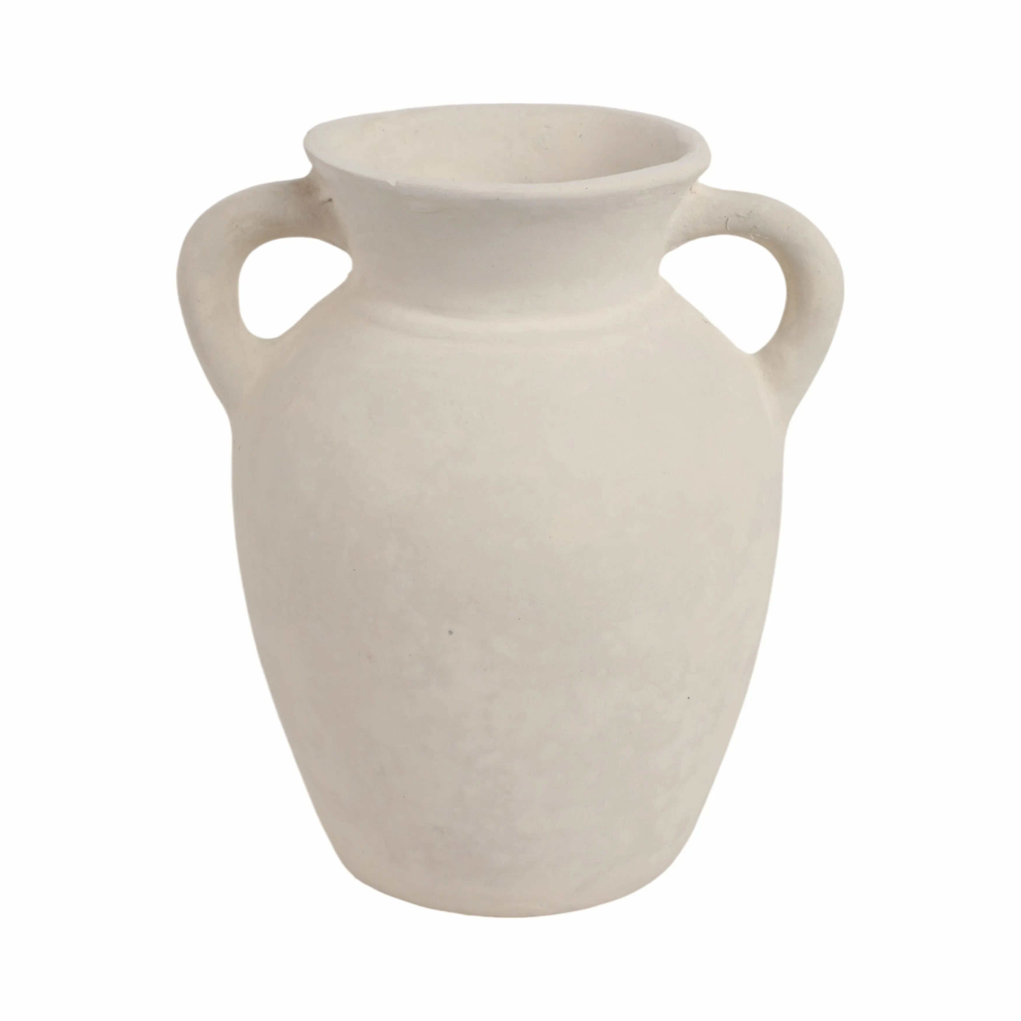 9" Vase With Handles, Paper Mache, White