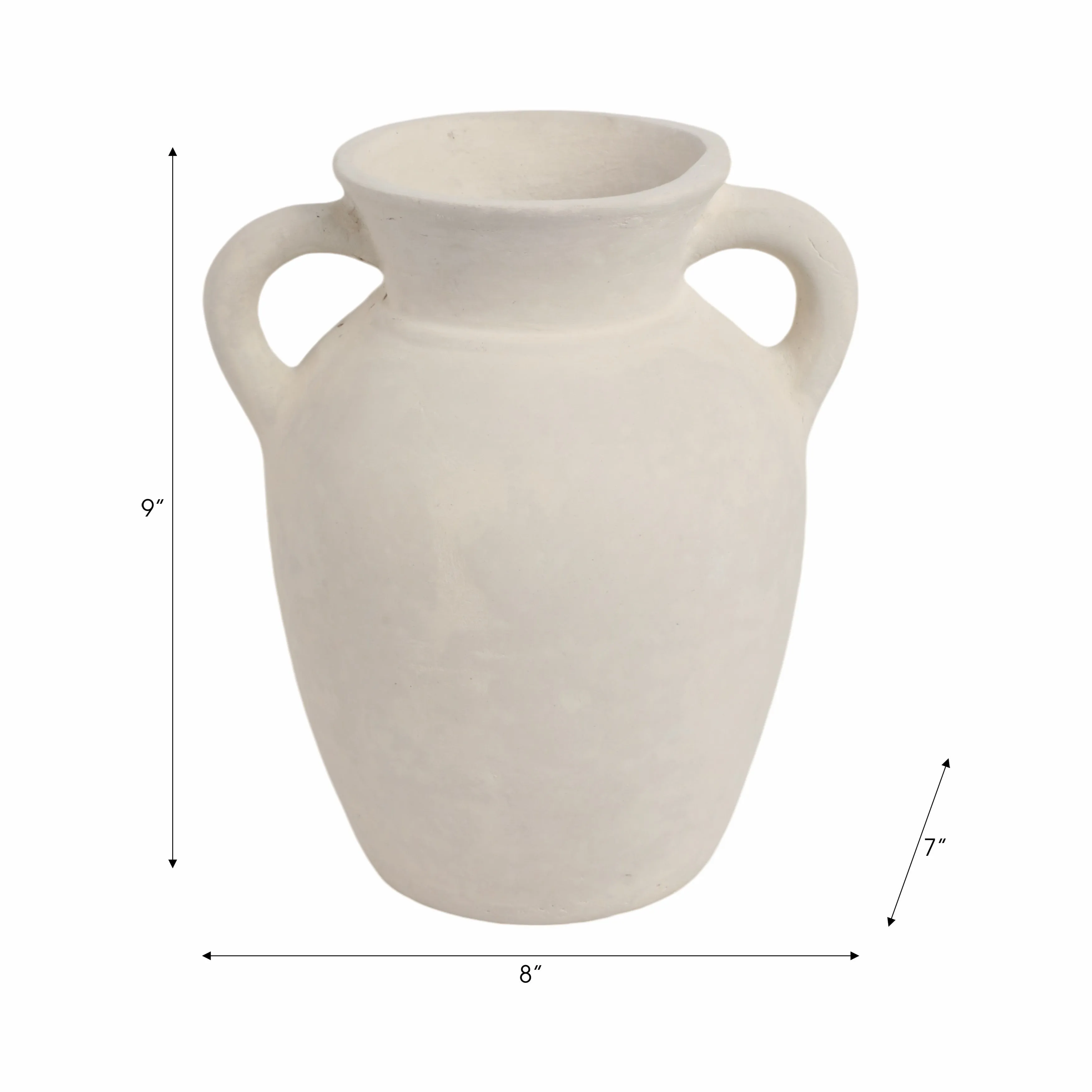 9" Vase With Handles, Paper Mache, White