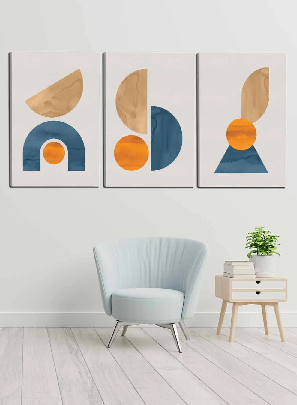 Abstract circles Half Moon Paintings(set of 3)