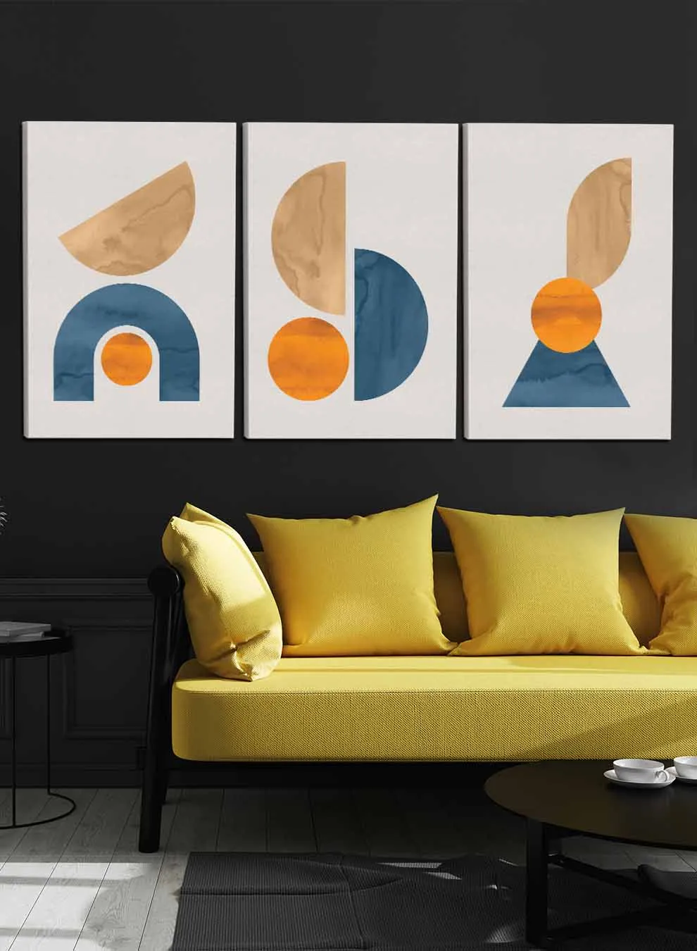 Abstract circles Half Moon Paintings(set of 3)