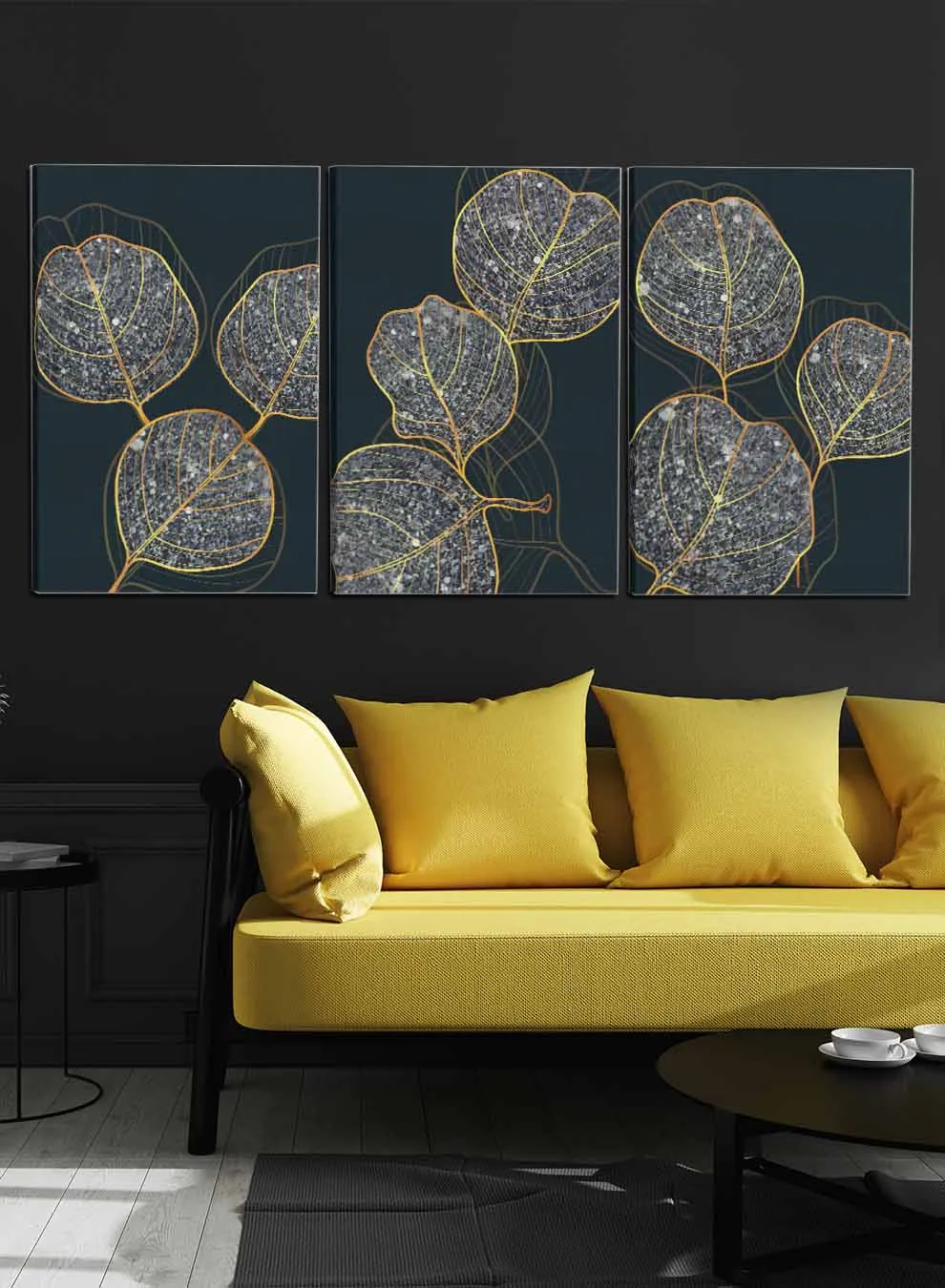 Abstract Shiny Tropical Leaves Paintings(set of 3)