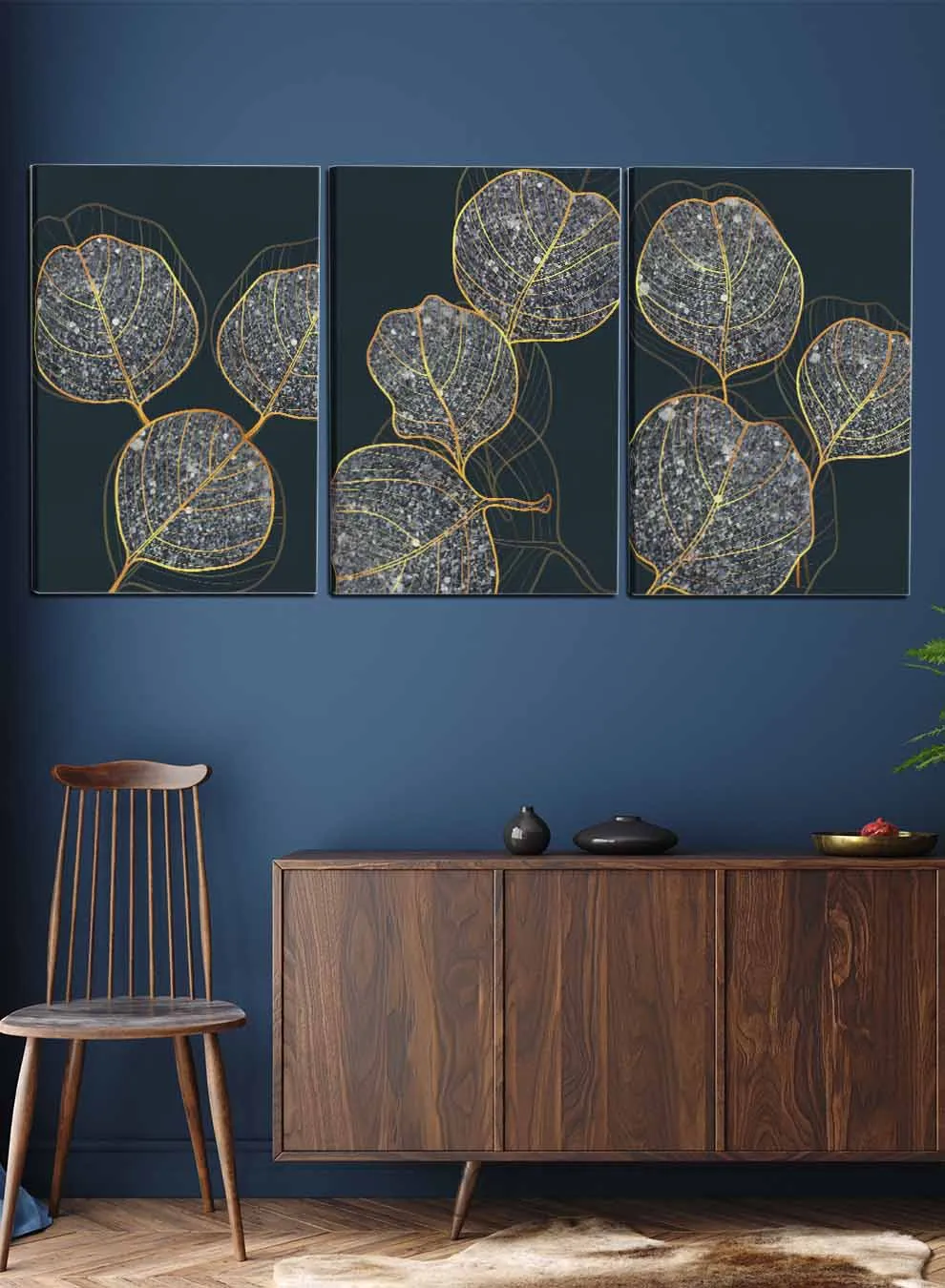 Abstract Shiny Tropical Leaves Paintings(set of 3)
