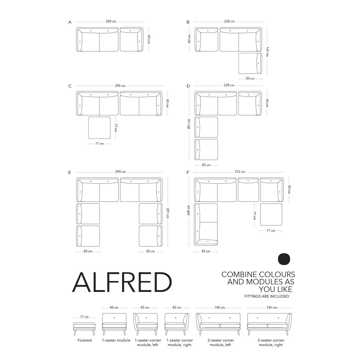 Alfred Fabric Left 1 Seater Modular Sofa