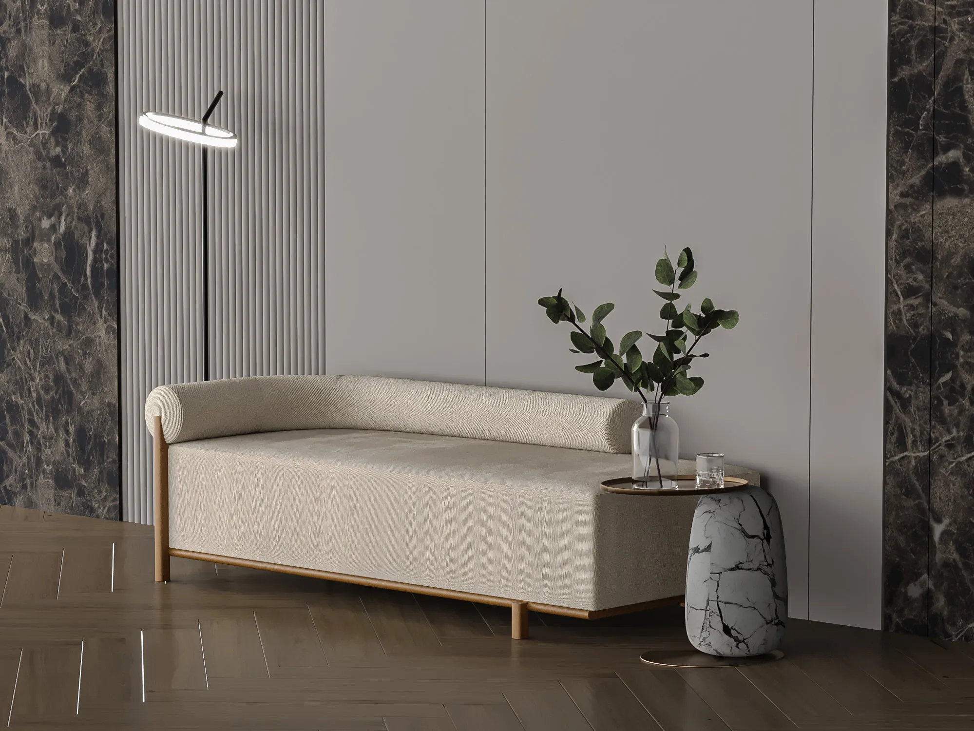 Beige Chanel fabric sofa 215x85x43 cm.