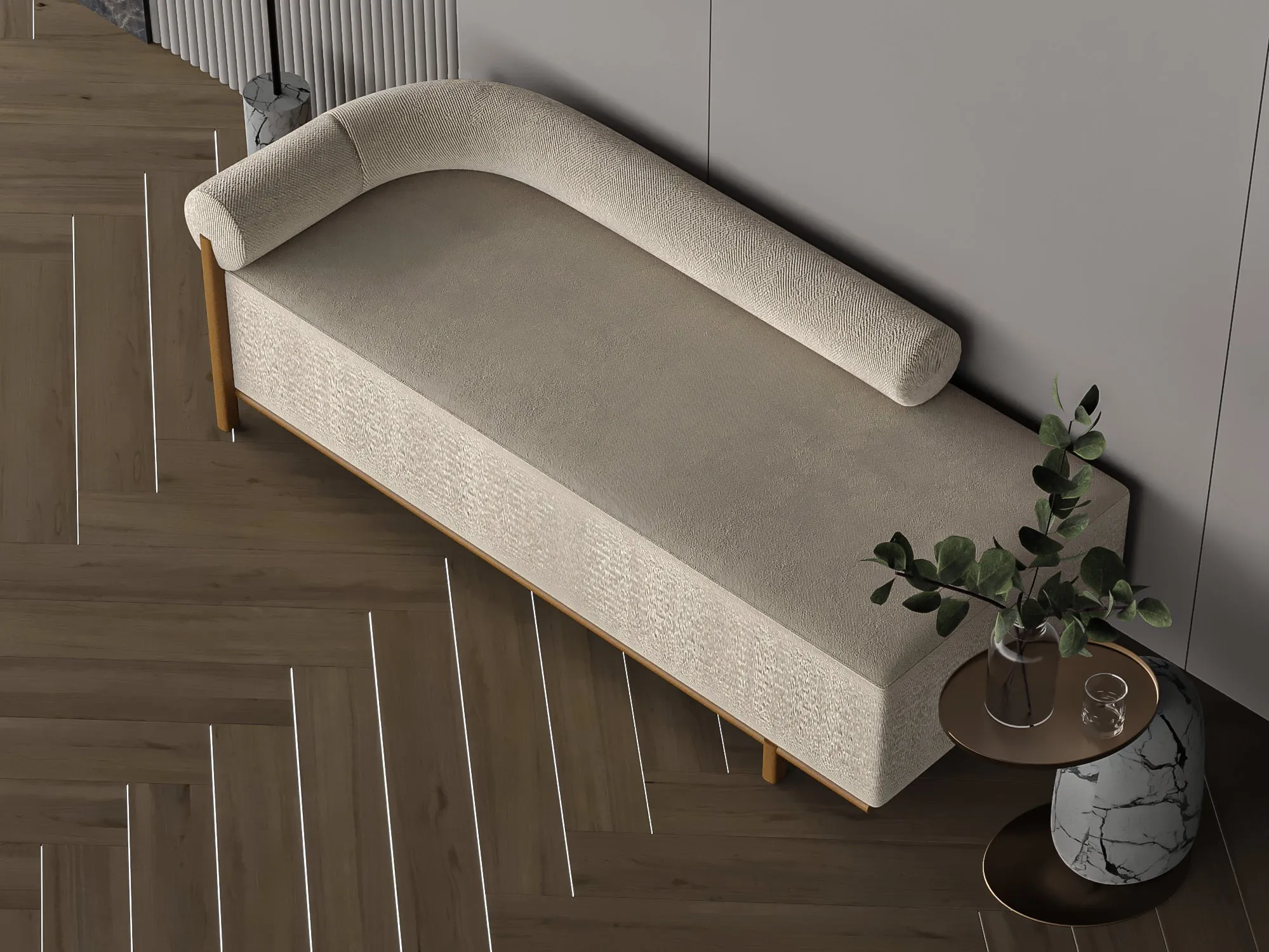 Beige Chanel fabric sofa 215x85x43 cm.