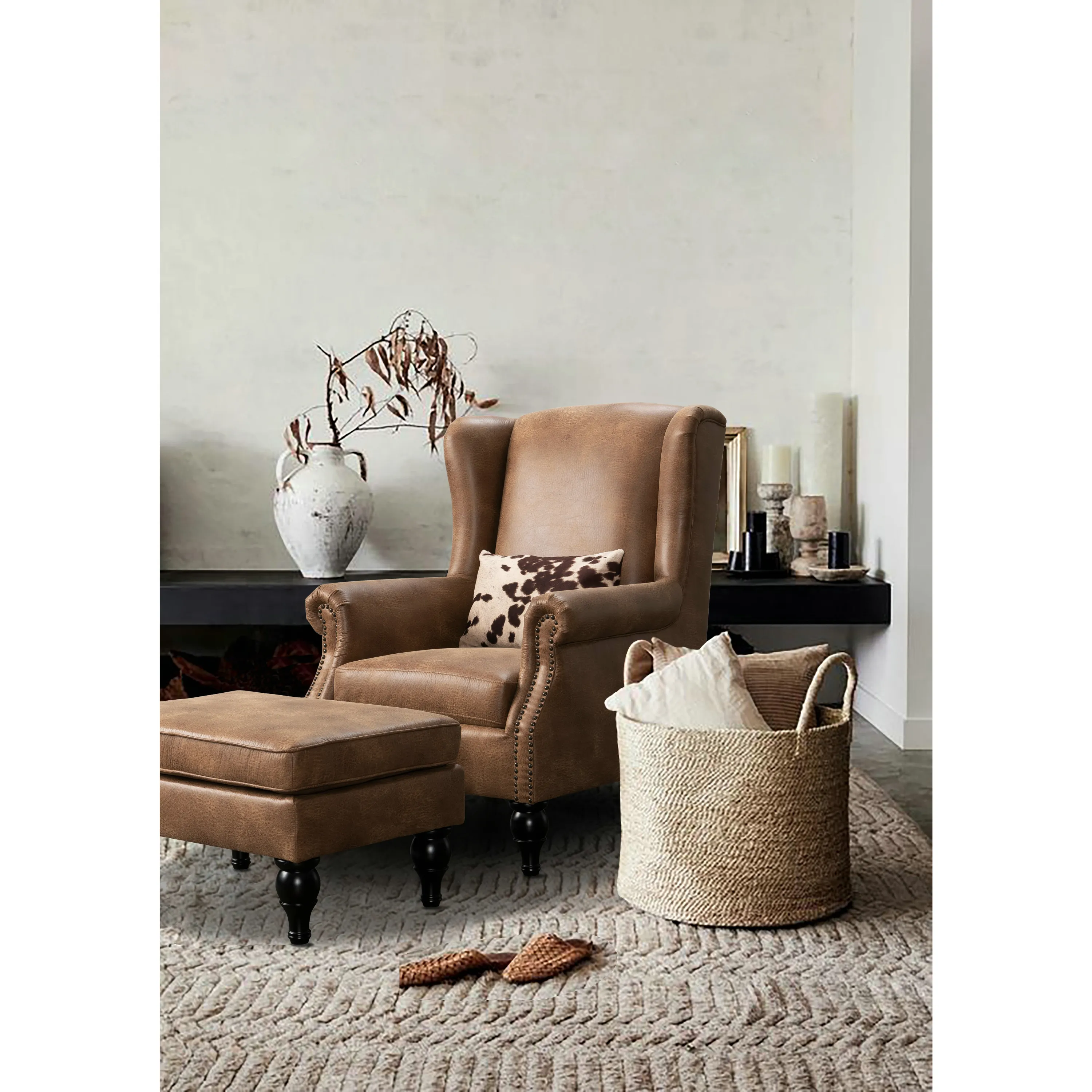 Benjamn Brown Accent Chair   Ottoman